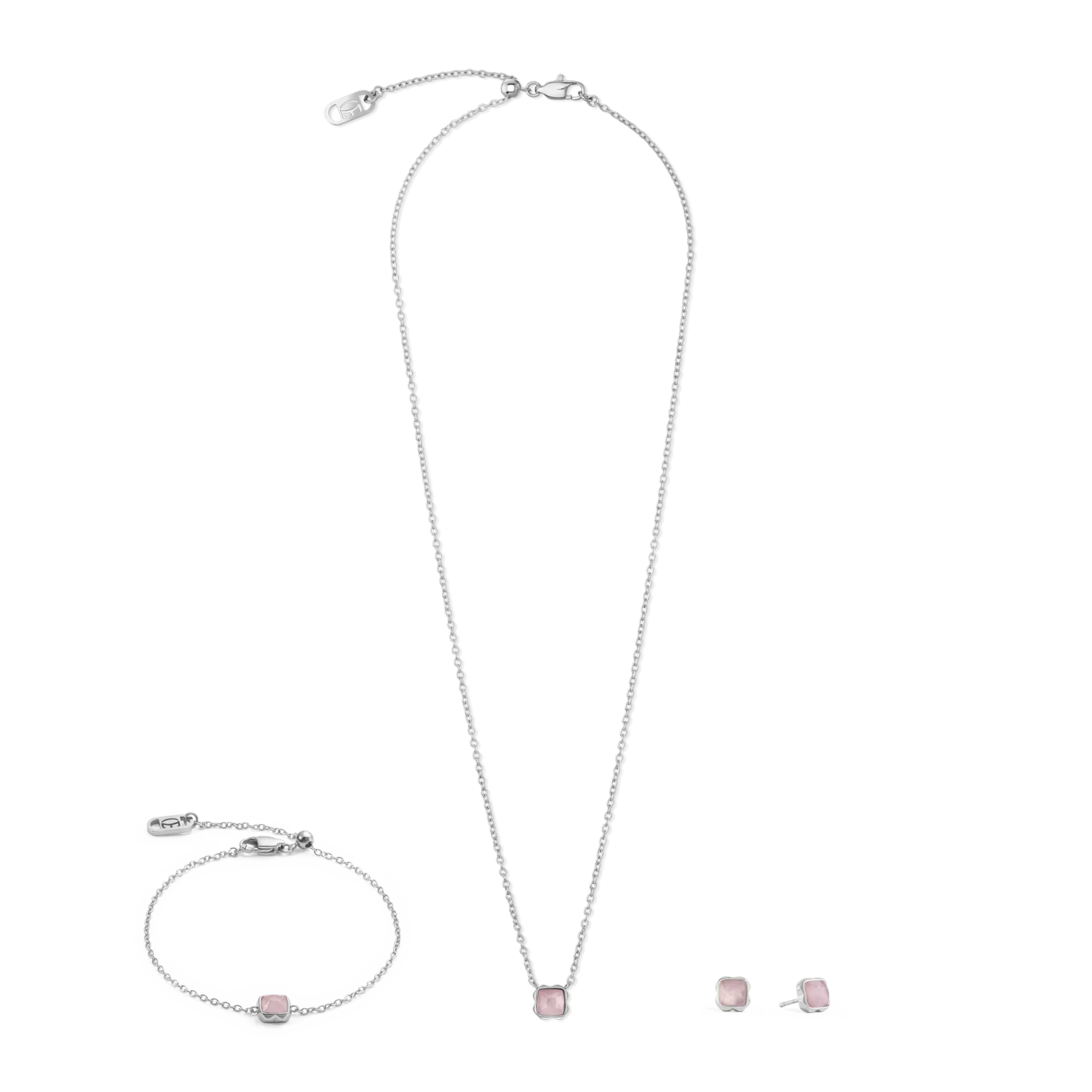 Birthstone October Necklace Rose Quartz Silver