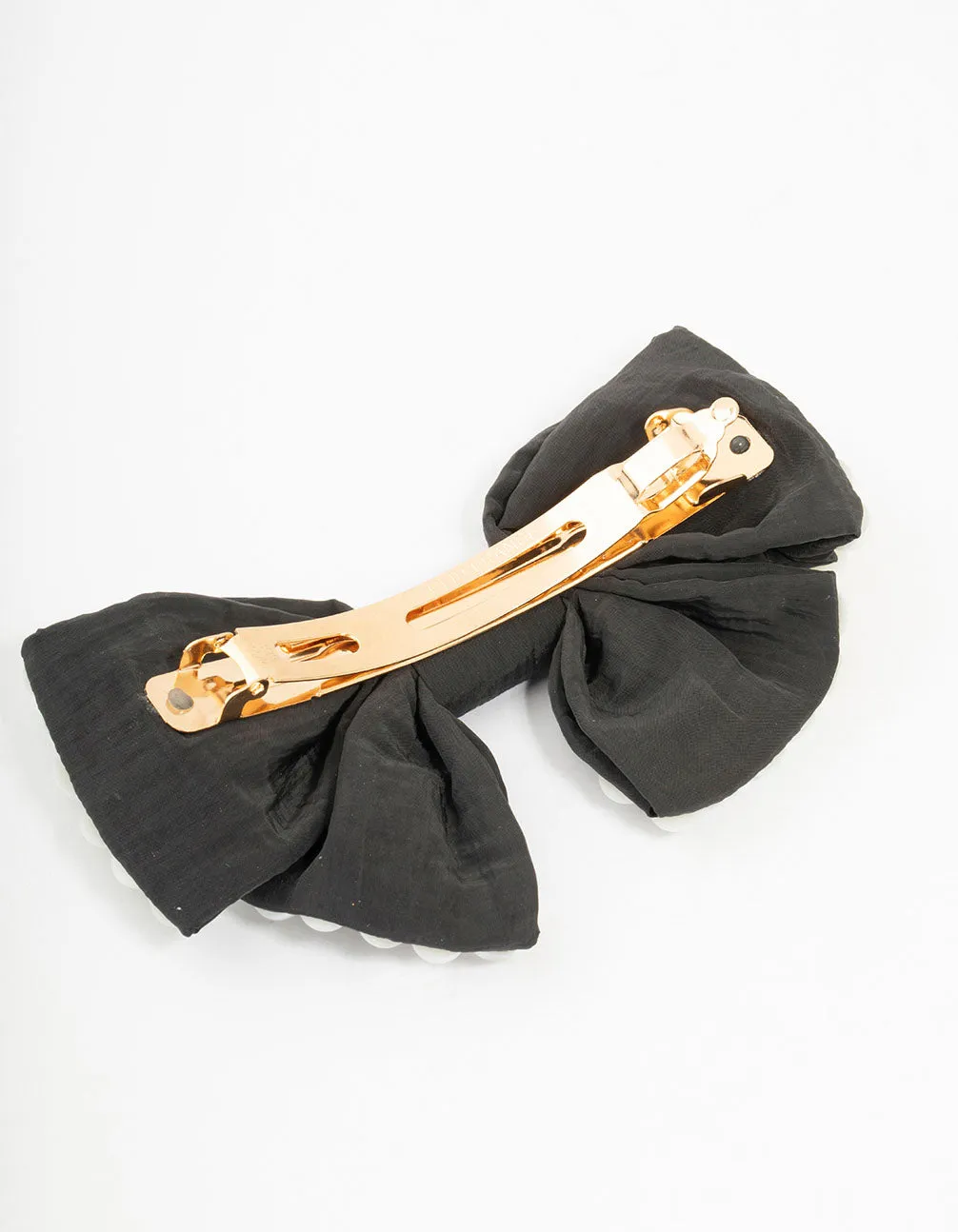 Black & White Short Pearl Bow Barrette Clip