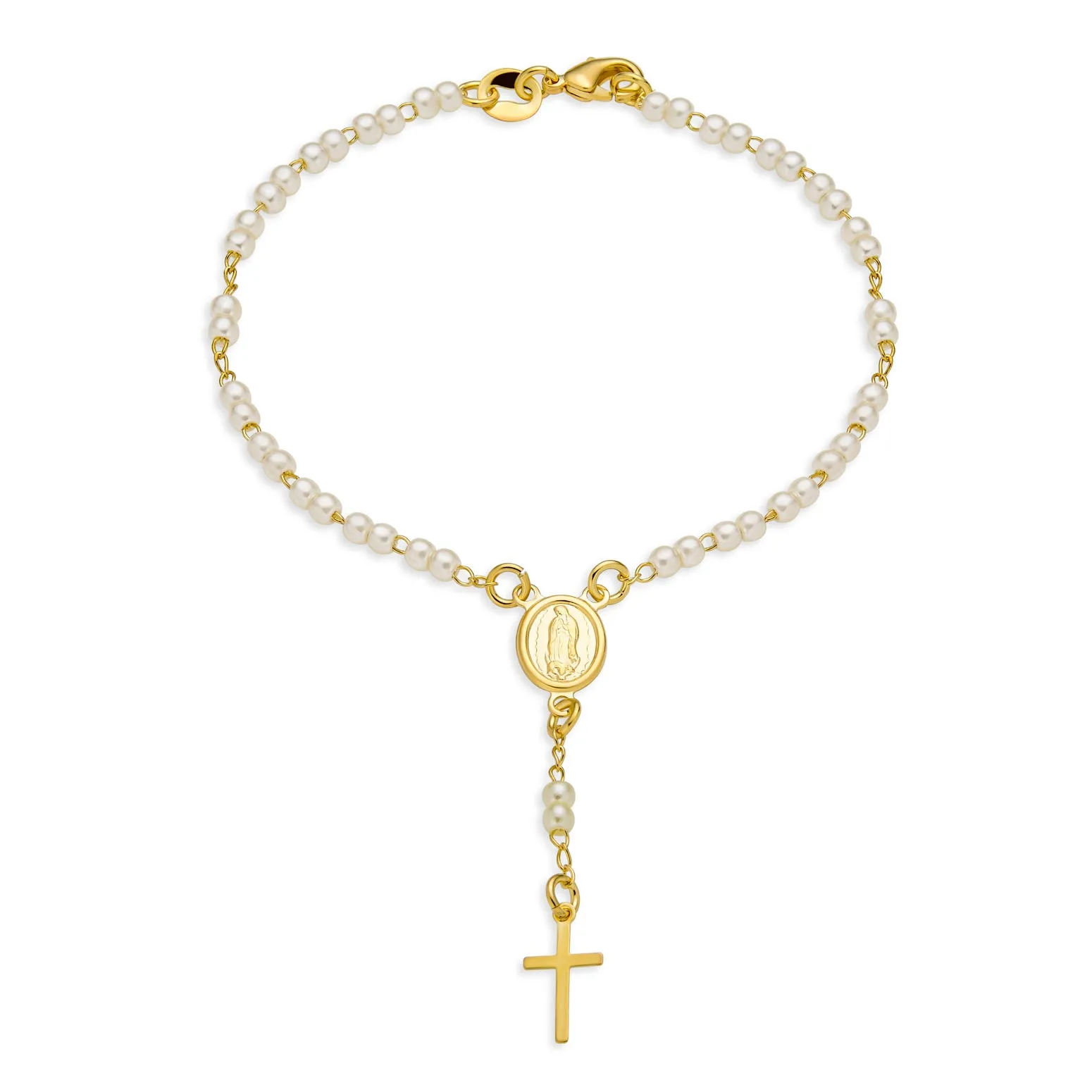 Black Crystal Virgin Mother Mary Rosary Prayer Bracelet Gold Plated