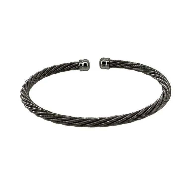 Black Rhodium Finish Sterling Silver Multi Cable Twisted Cuff Bracelet