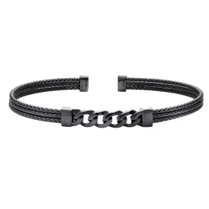 Black Rhodium Finished Sterling Silver 3 Cable Curb Link Cuff Bracelet