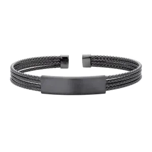 Black Rhodium Finished Sterling Silver 4 Cable ID Cuff Bracelet