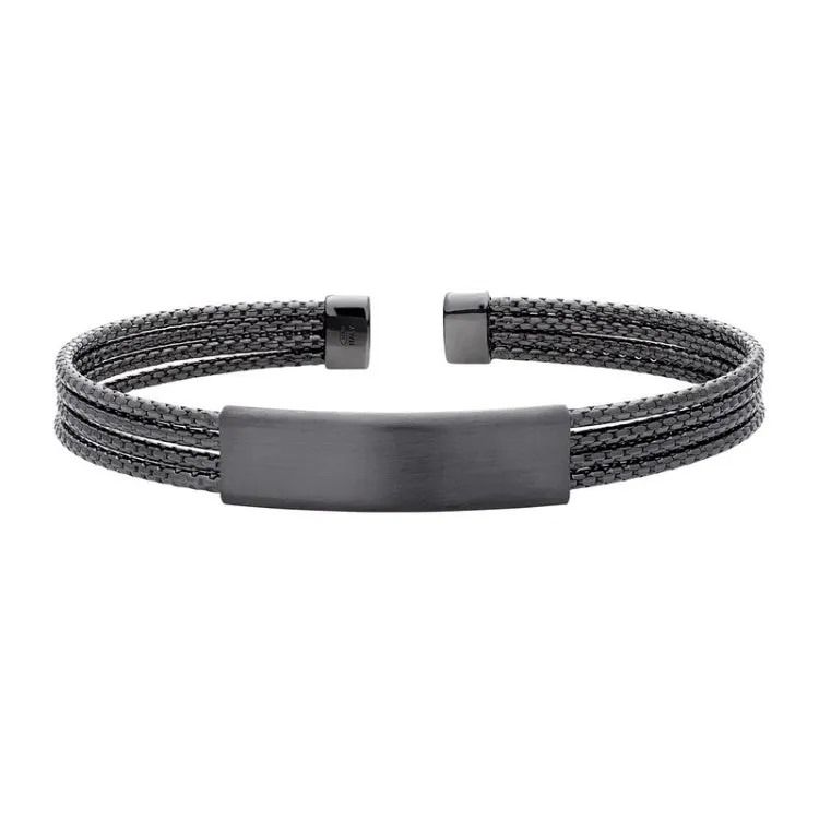 Black Rhodium Finished Sterling Silver 4 Cable ID Cuff Bracelet