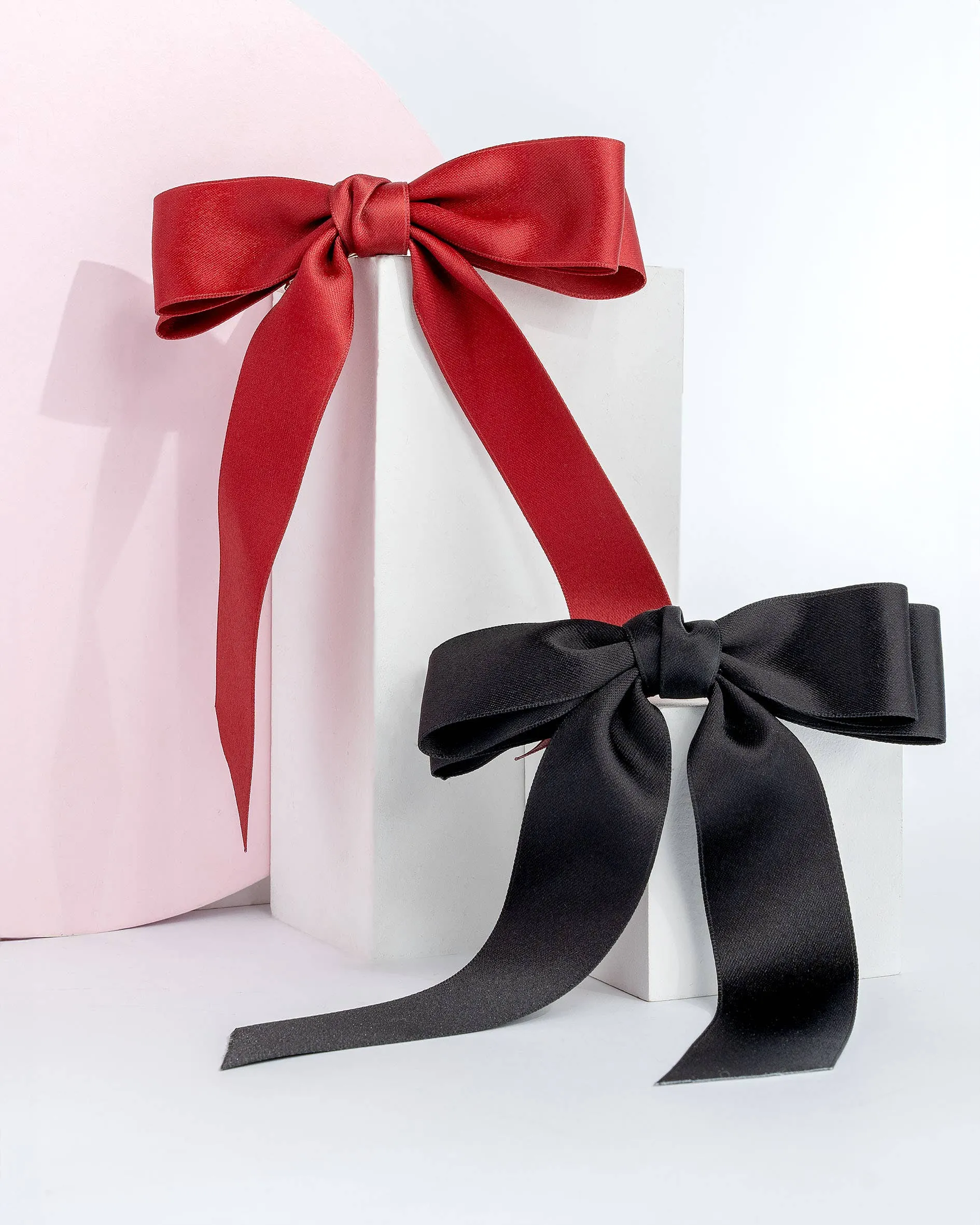 Brushworks Satin Hair Bow Duo – Red & Black