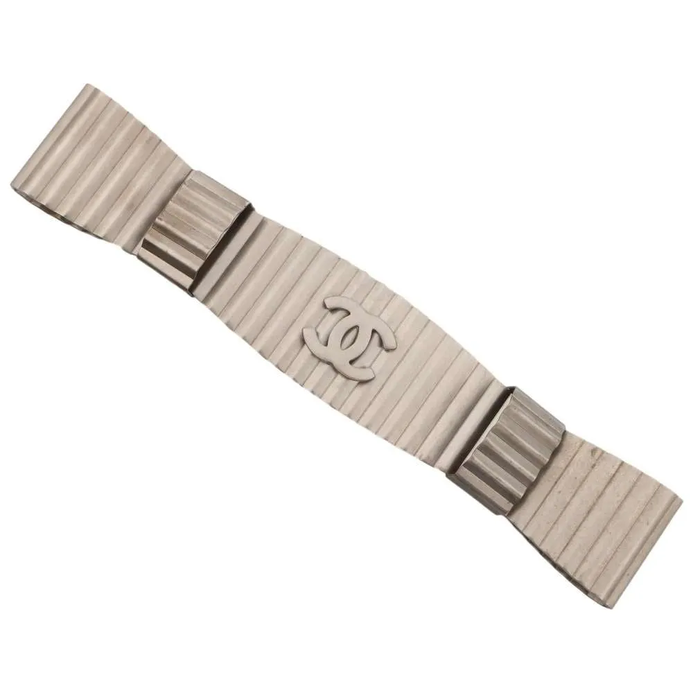 CHANEL CC Logo plate barrette Silver Metal