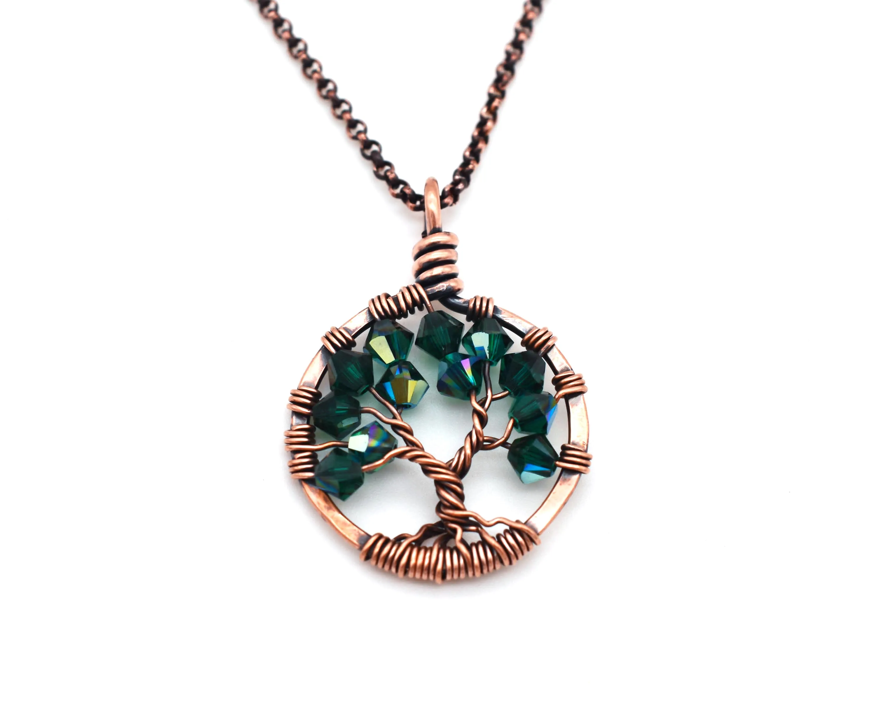 Copper Blue Zircon Tree of Life Crystal Necklace (December)