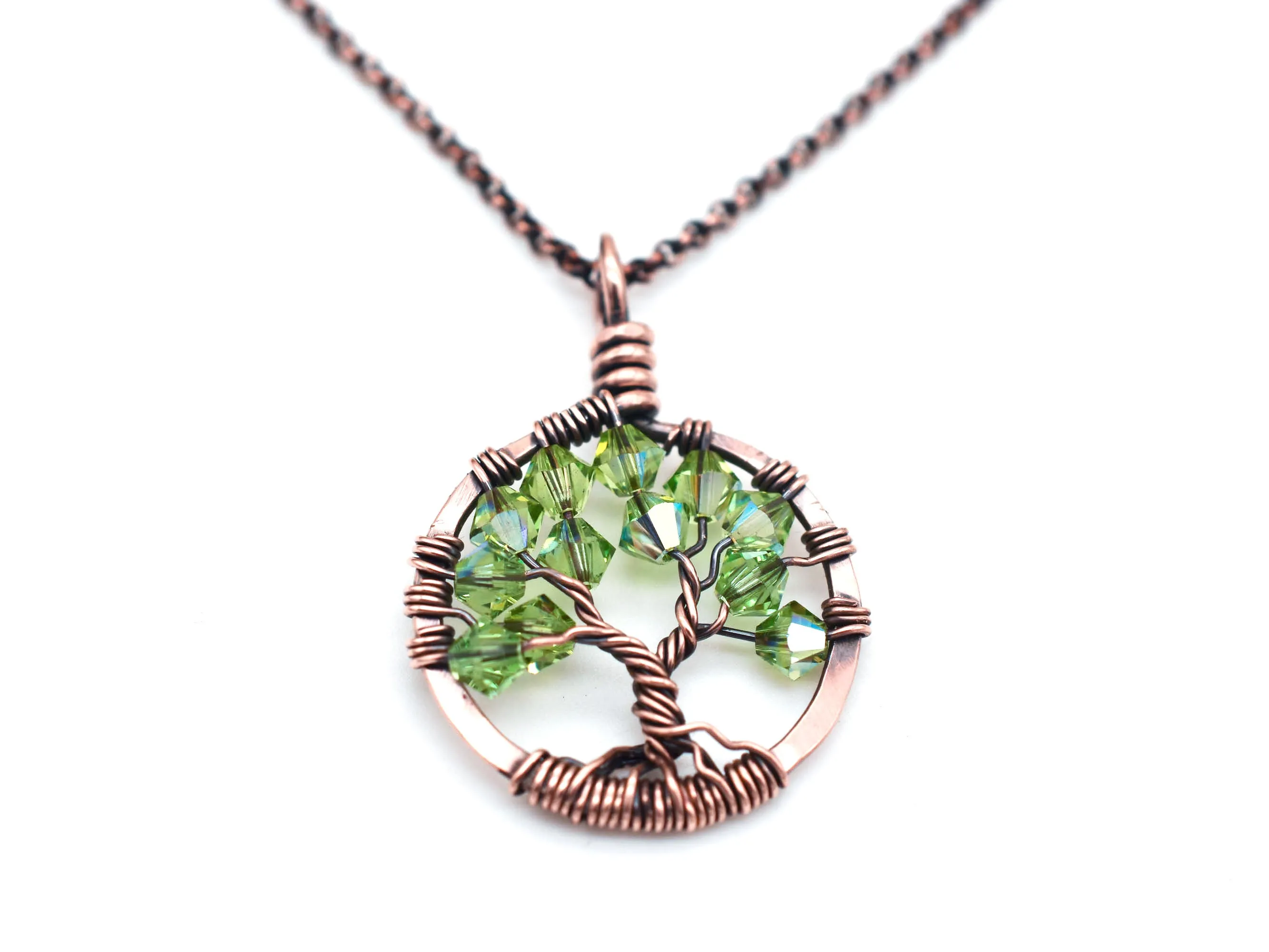 Copper Blue Zircon Tree of Life Crystal Necklace (December)