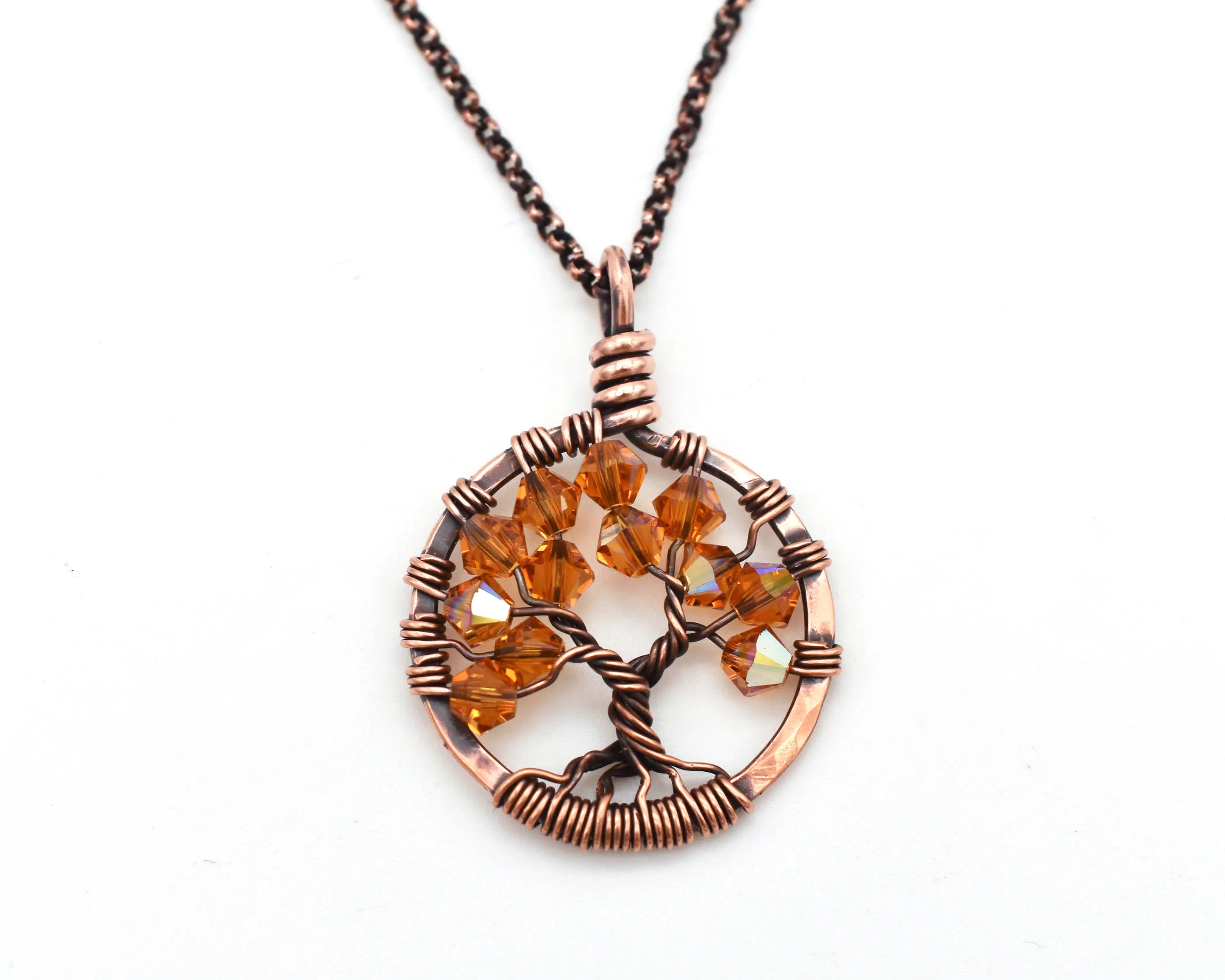 Copper Blue Zircon Tree of Life Crystal Necklace (December)