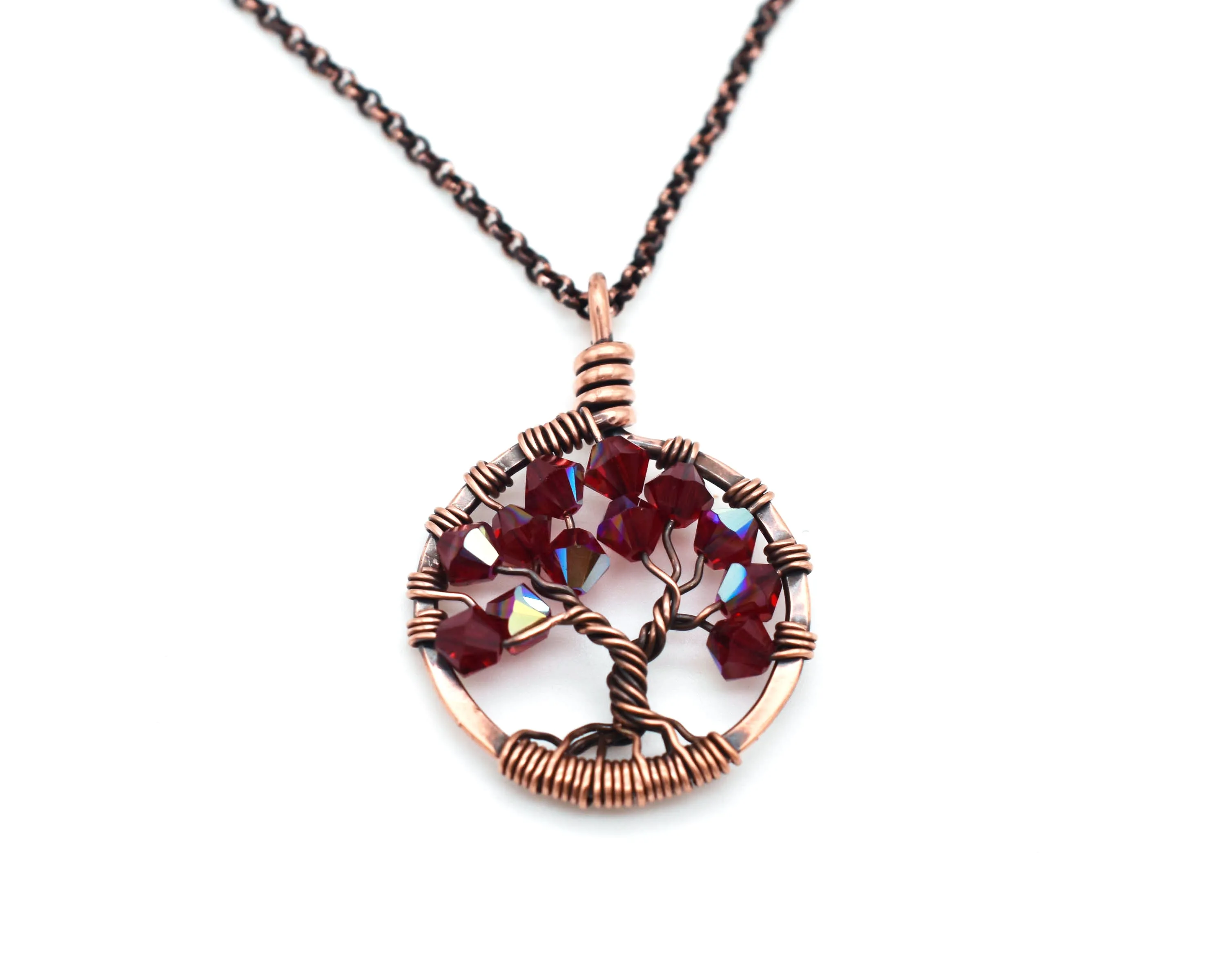 Copper Blue Zircon Tree of Life Crystal Necklace (December)