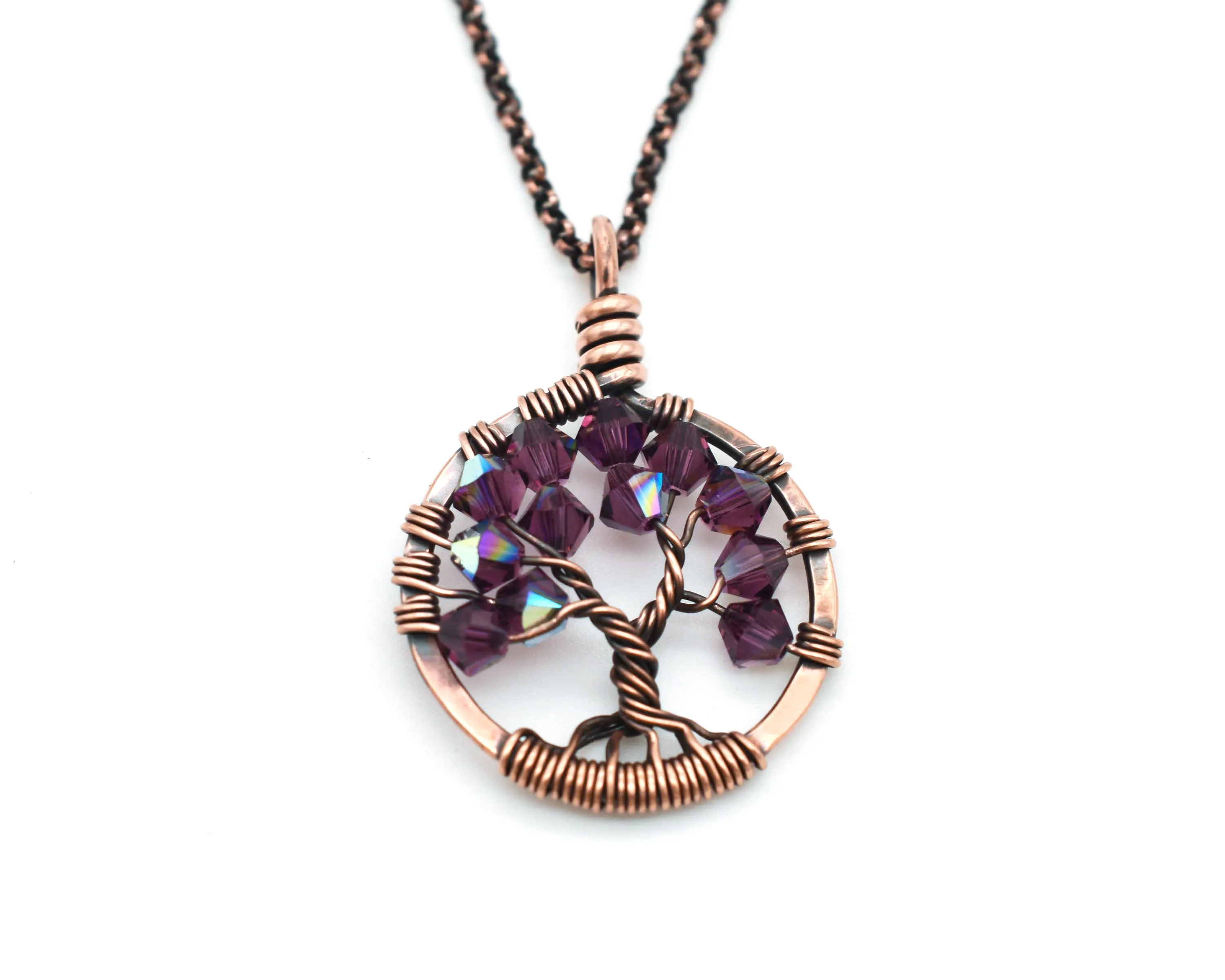 Copper Blue Zircon Tree of Life Crystal Necklace (December)