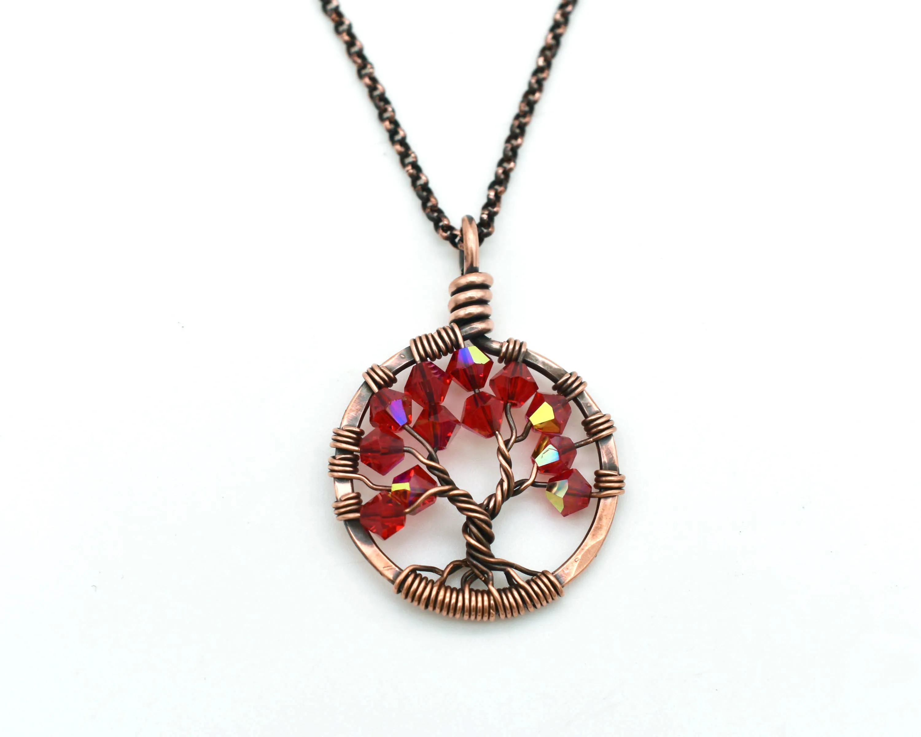 Copper Blue Zircon Tree of Life Crystal Necklace (December)