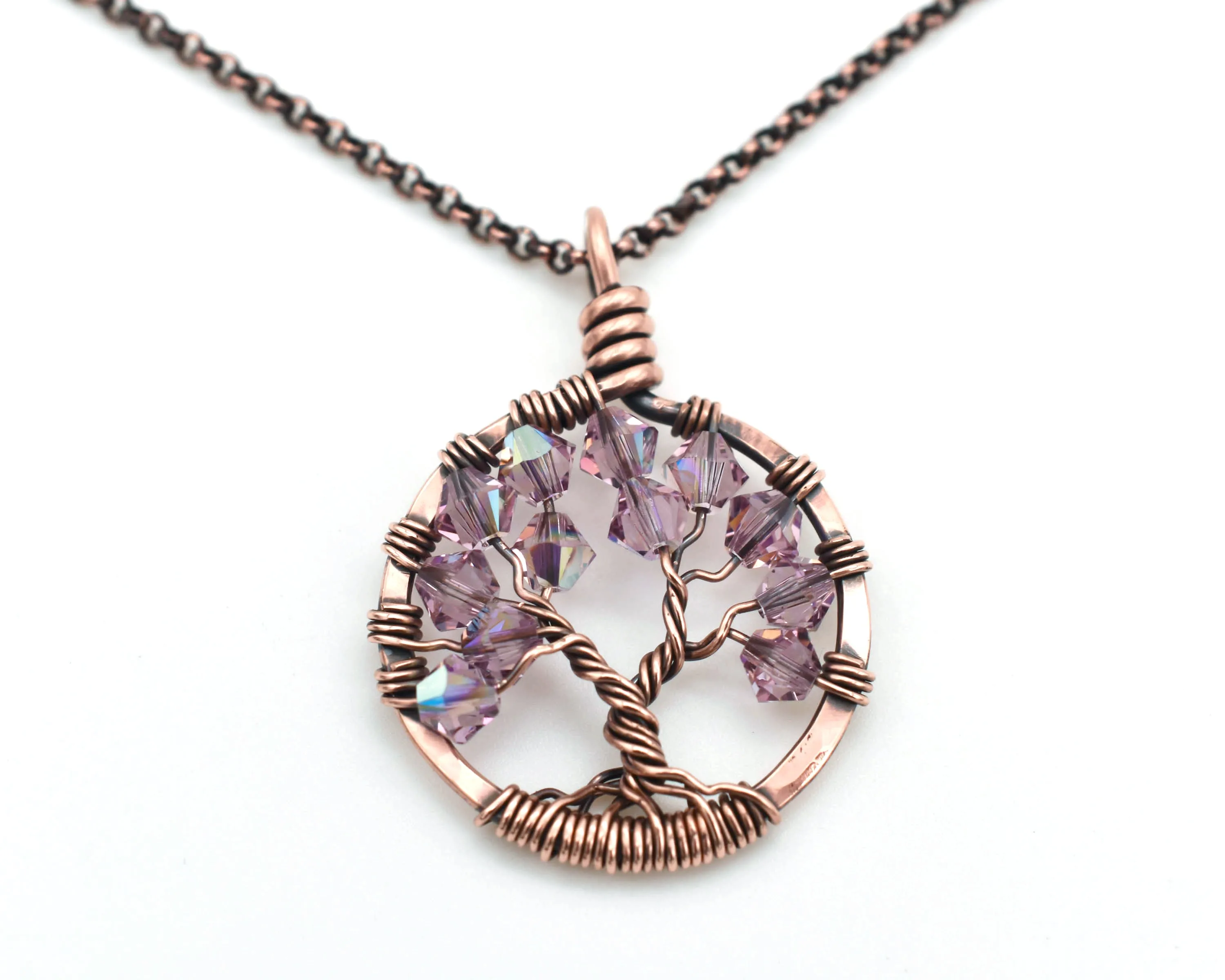 Copper Blue Zircon Tree of Life Crystal Necklace (December)