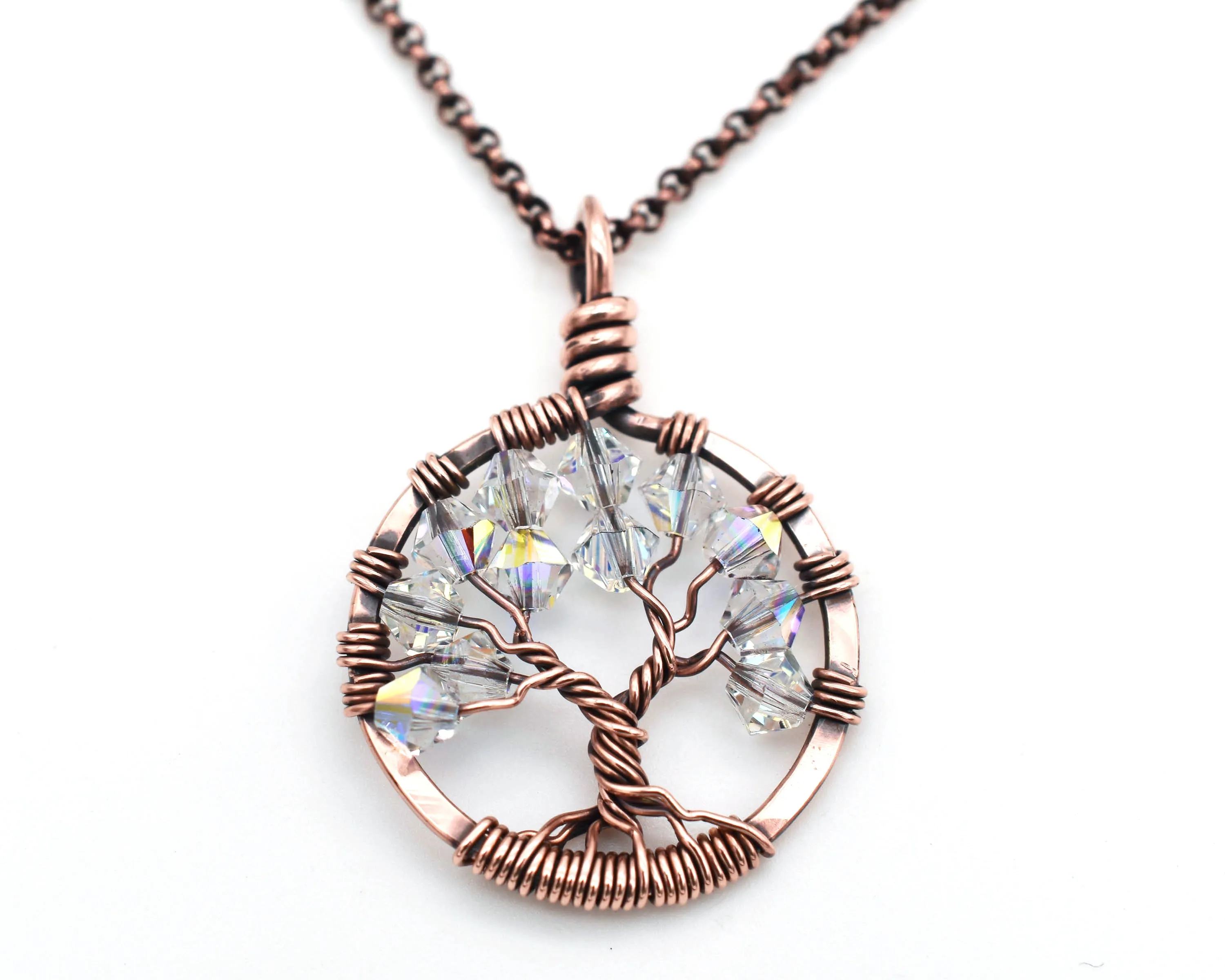 Copper Blue Zircon Tree of Life Crystal Necklace (December)