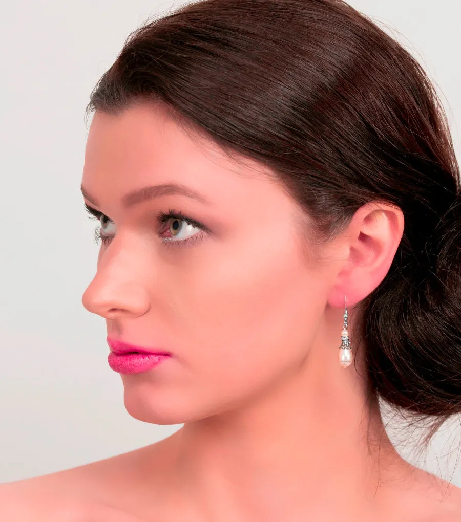 Crystal Filigree And Pearl Earring And Necklace Set