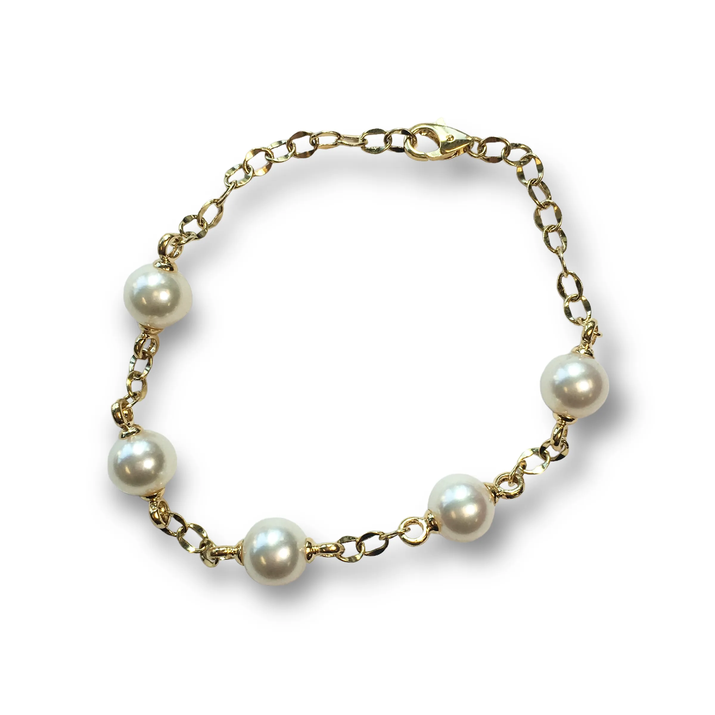 Cultured Pearl & Gold Link Bracelet