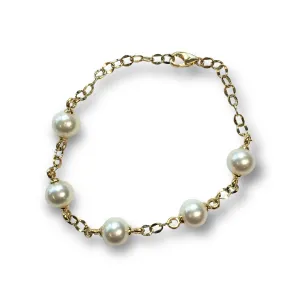 Cultured Pearl & Gold Link Bracelet