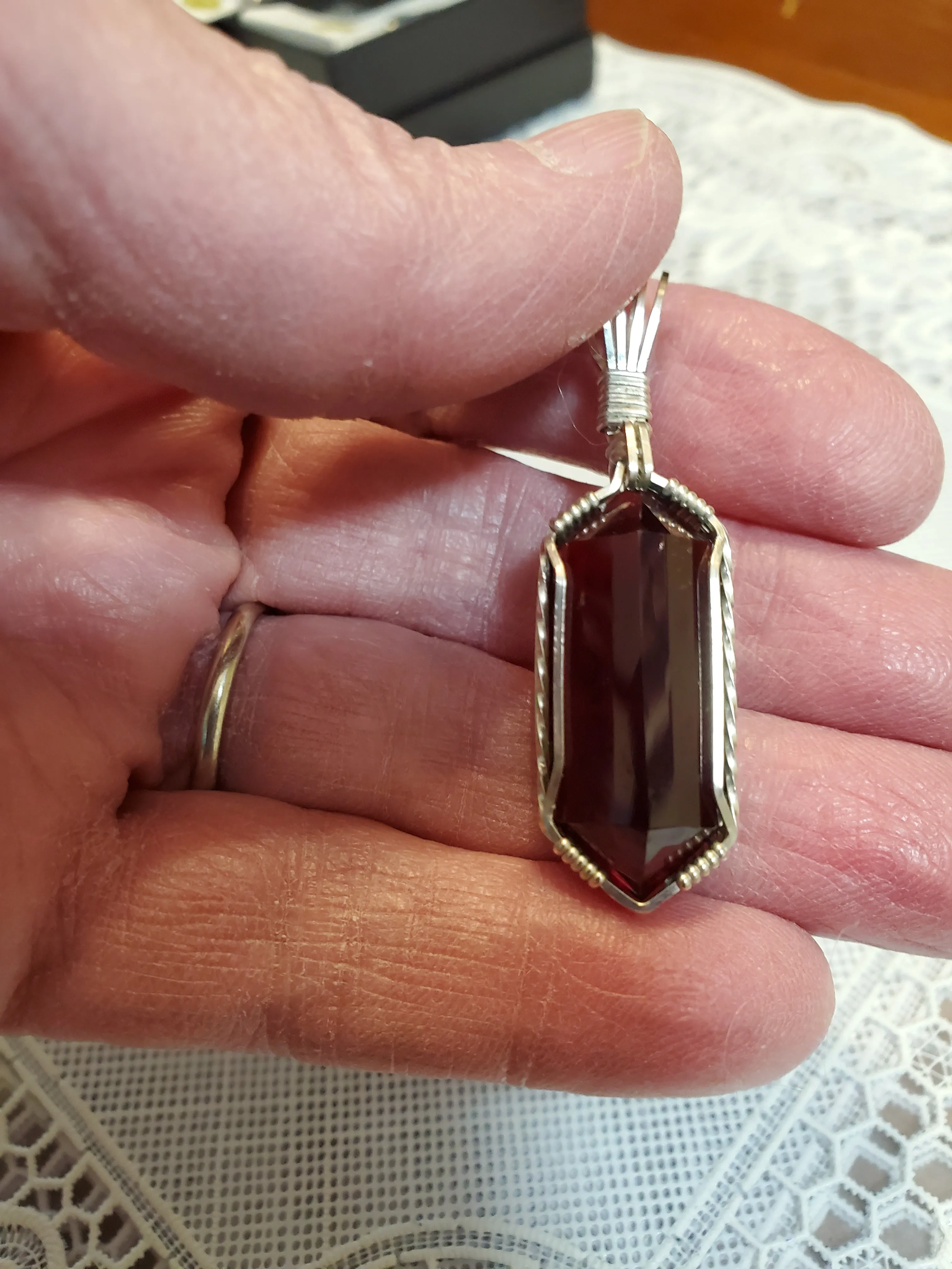 Custom Wire Wrapped Natural Faceted Garnet Necklace/Pendant Sterling Silver