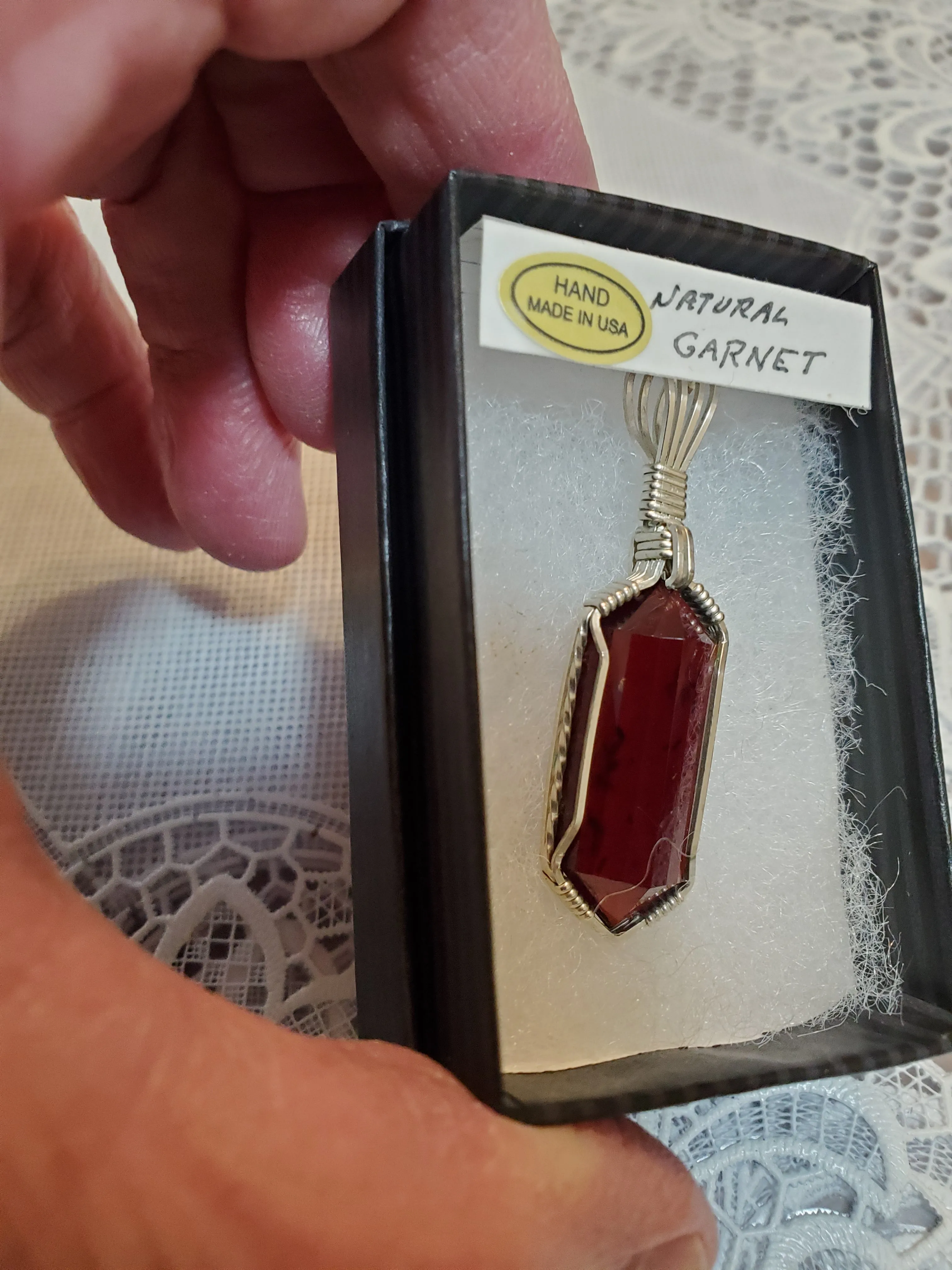 Custom Wire Wrapped Natural Faceted Garnet Necklace/Pendant Sterling Silver