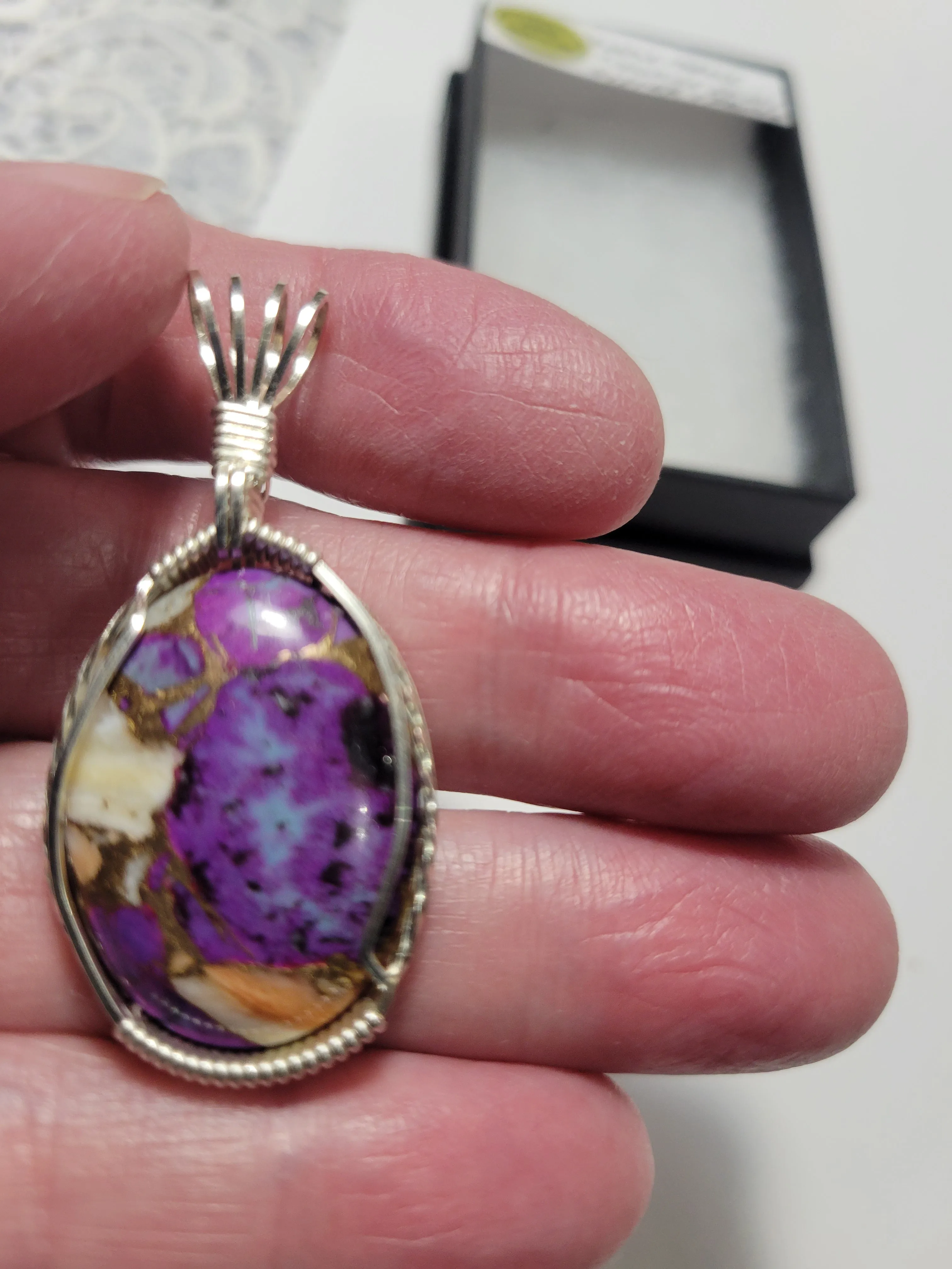 Custom Wire Wrapped Purple Mojave Turquoise Spiny Oyster Necklace/Pendant SS