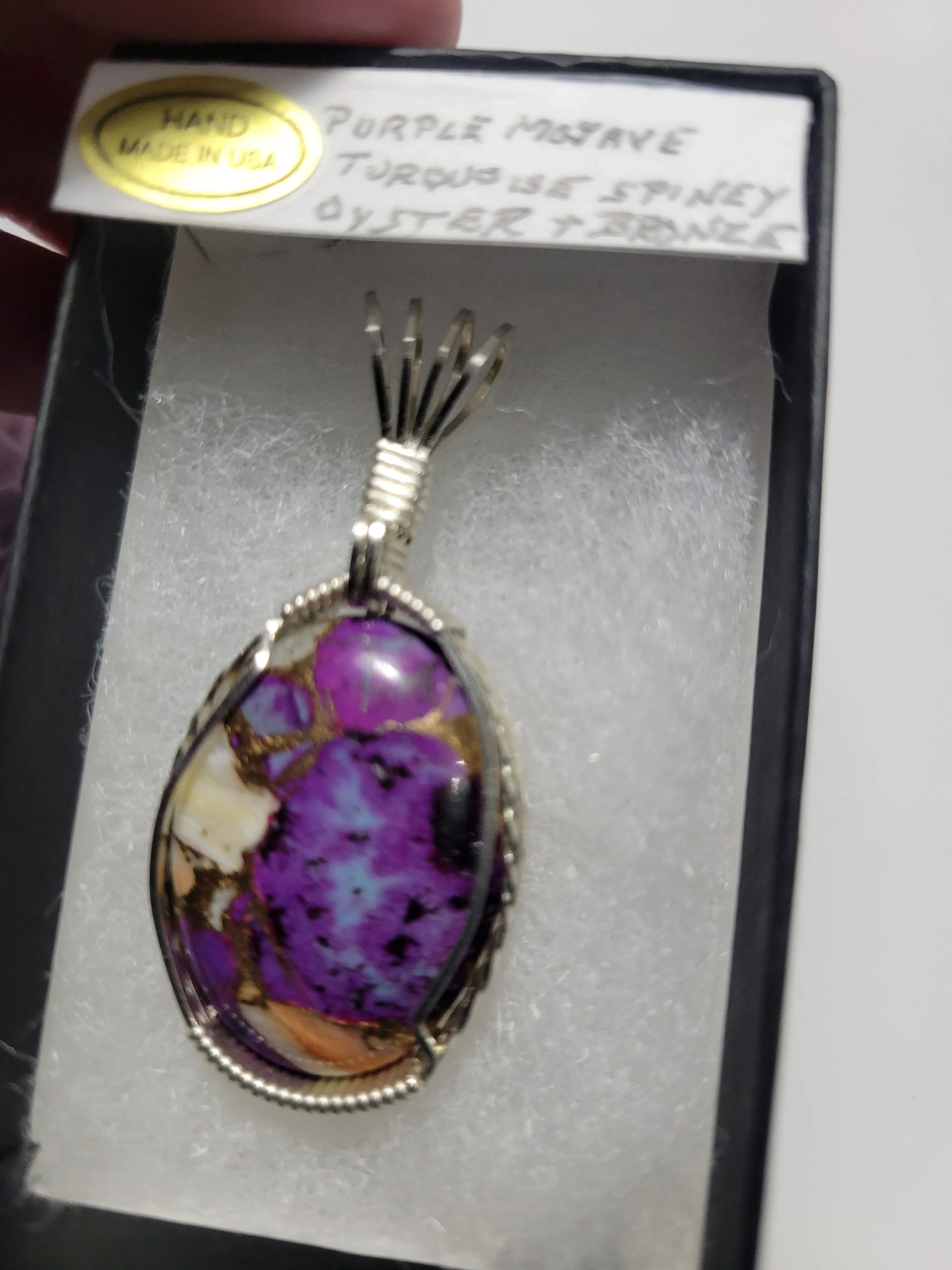 Custom Wire Wrapped Purple Mojave Turquoise Spiny Oyster Necklace/Pendant SS