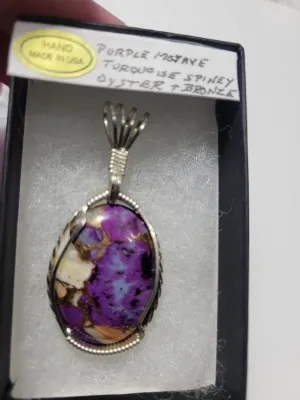 Custom Wire Wrapped Purple Mojave Turquoise Spiny Oyster Necklace/Pendant SS