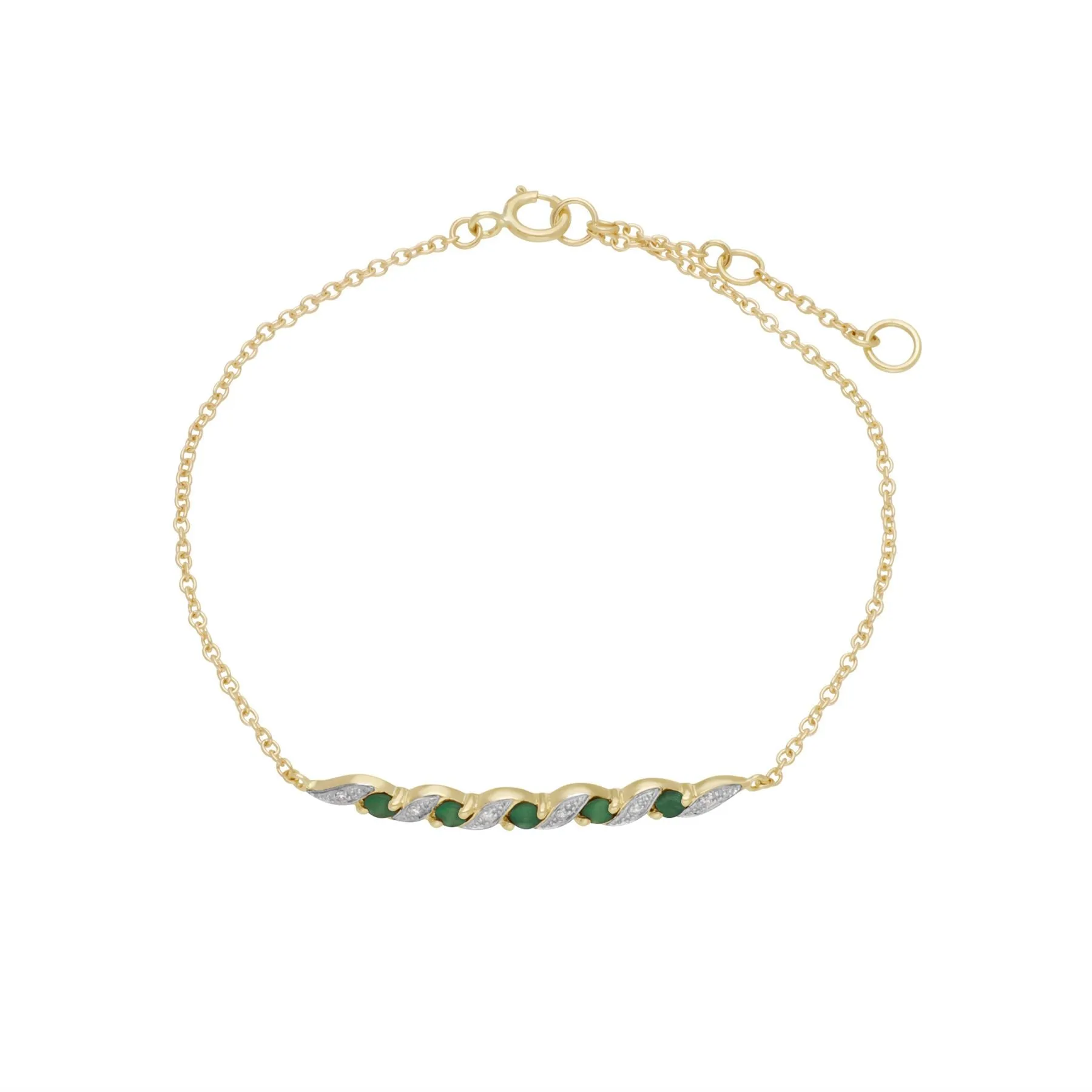 Damen 9 Karat Gelbgold Smaragd und Diamant Spiral 19cm Armband