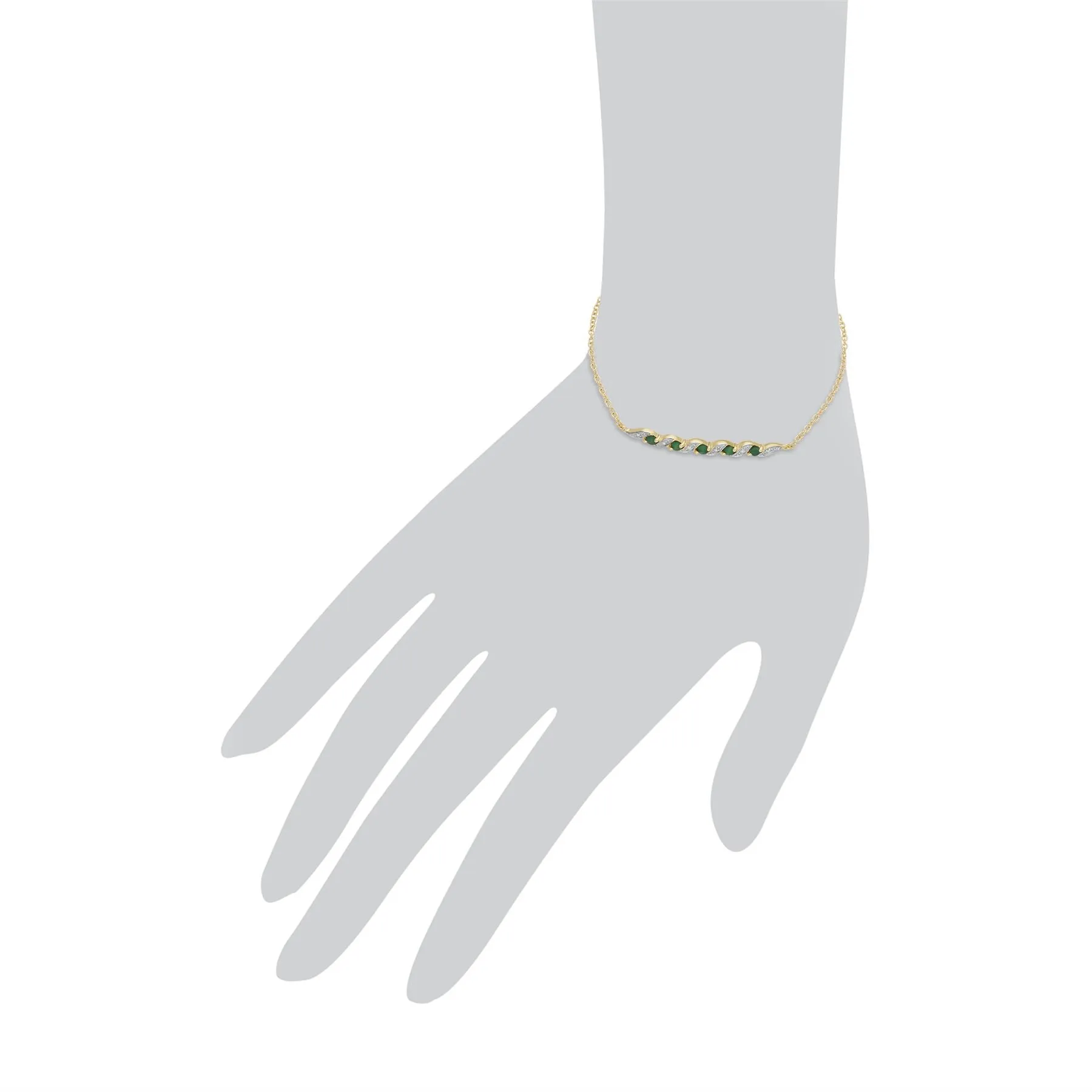 Damen 9 Karat Gelbgold Smaragd und Diamant Spiral 19cm Armband