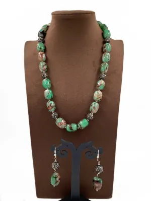 Designer Semi Precious Turquoise Green Chalcedony Stone Beads Necklace By Gehna Shop