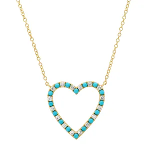 Diamond and Turquoise Open Heart Pendant Necklace
