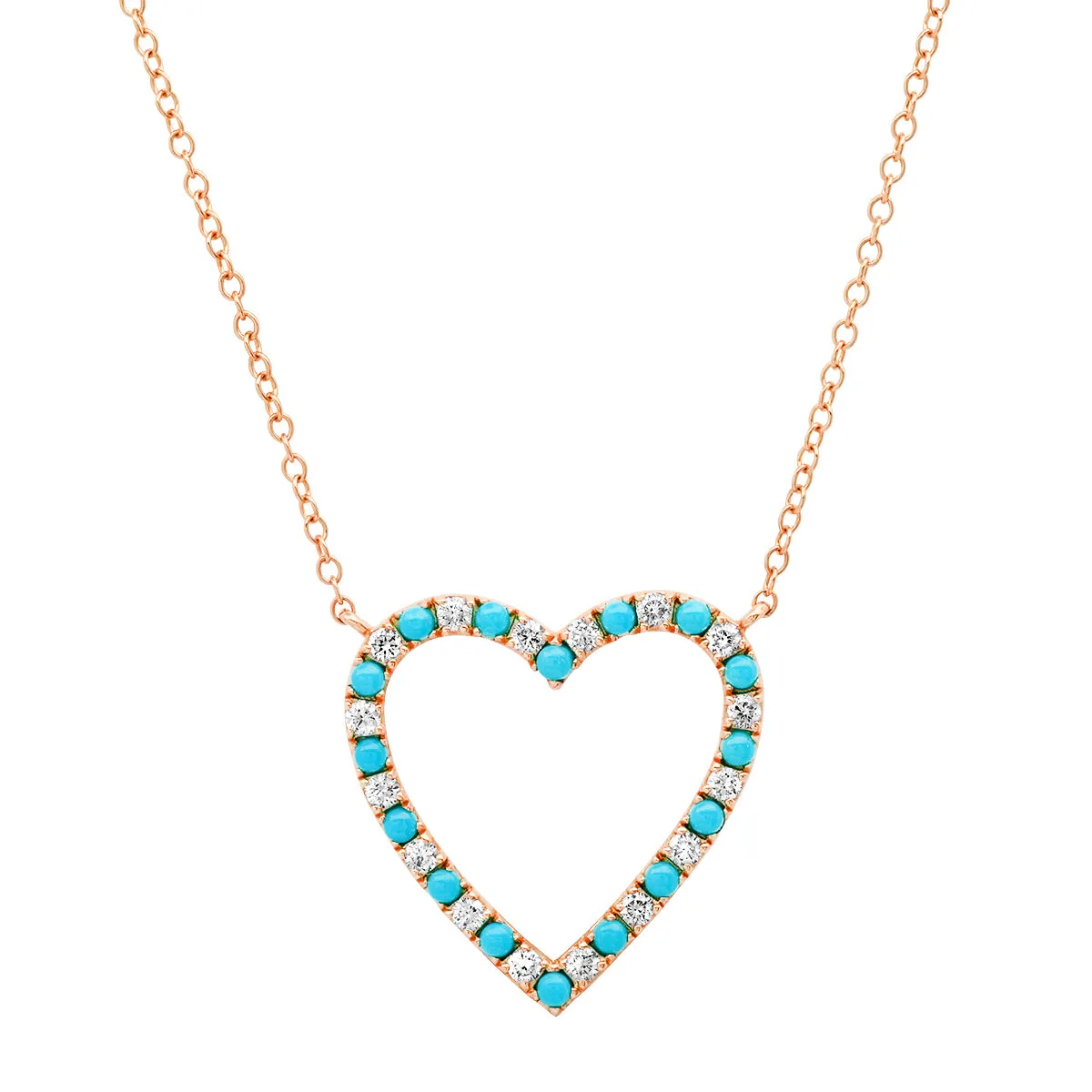 Diamond and Turquoise Open Heart Pendant Necklace
