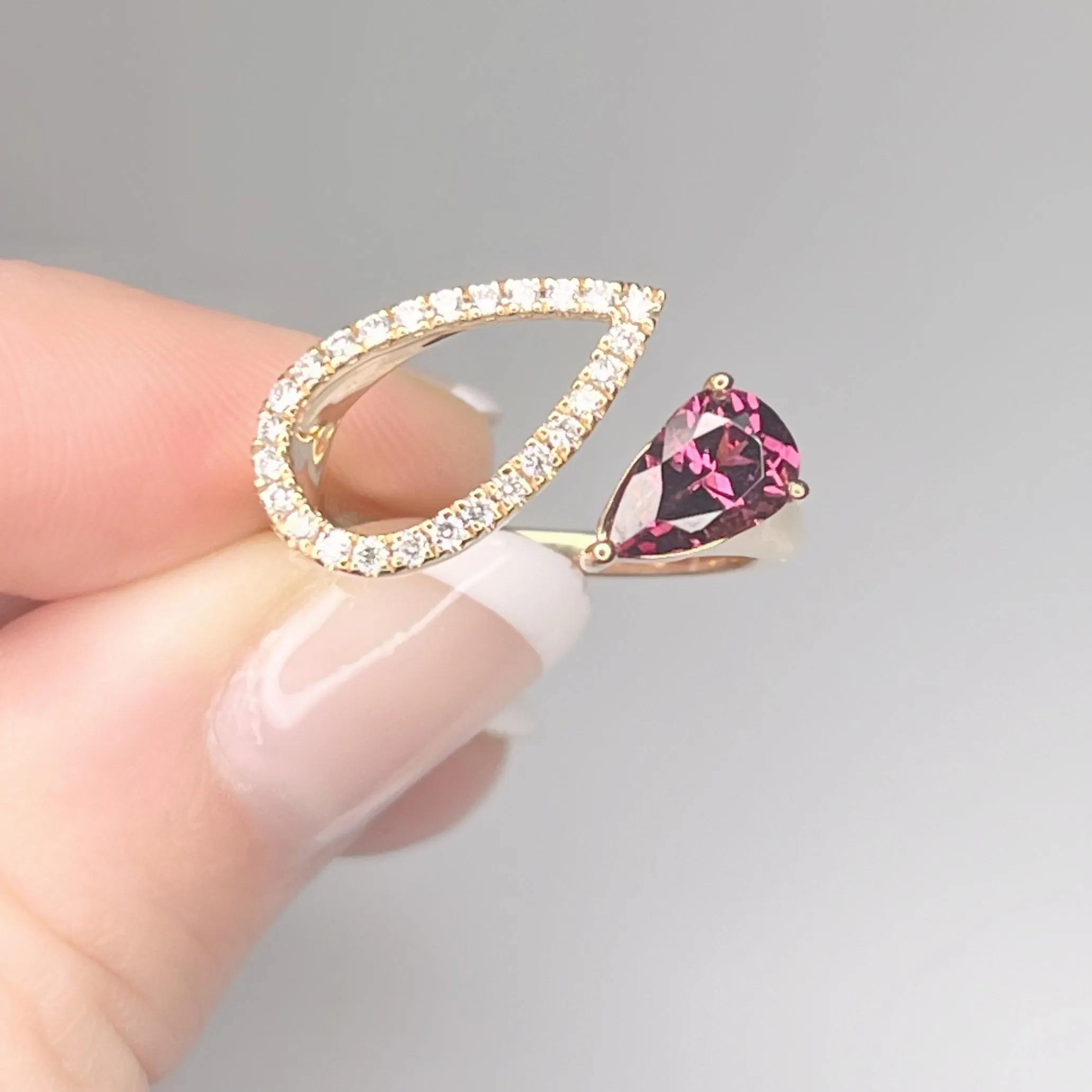 Double Pear Rhodolite and diamond ring