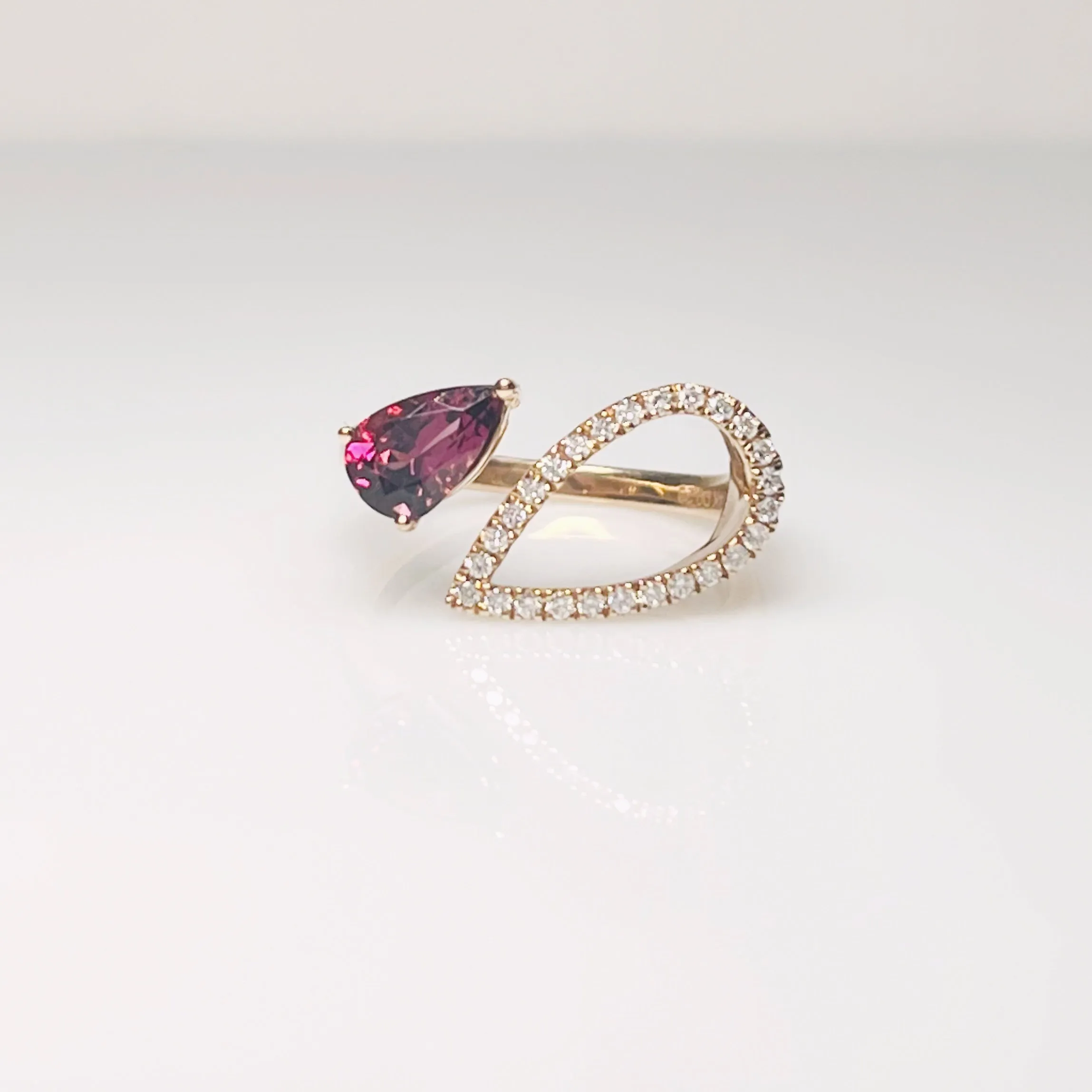 Double Pear Rhodolite and diamond ring