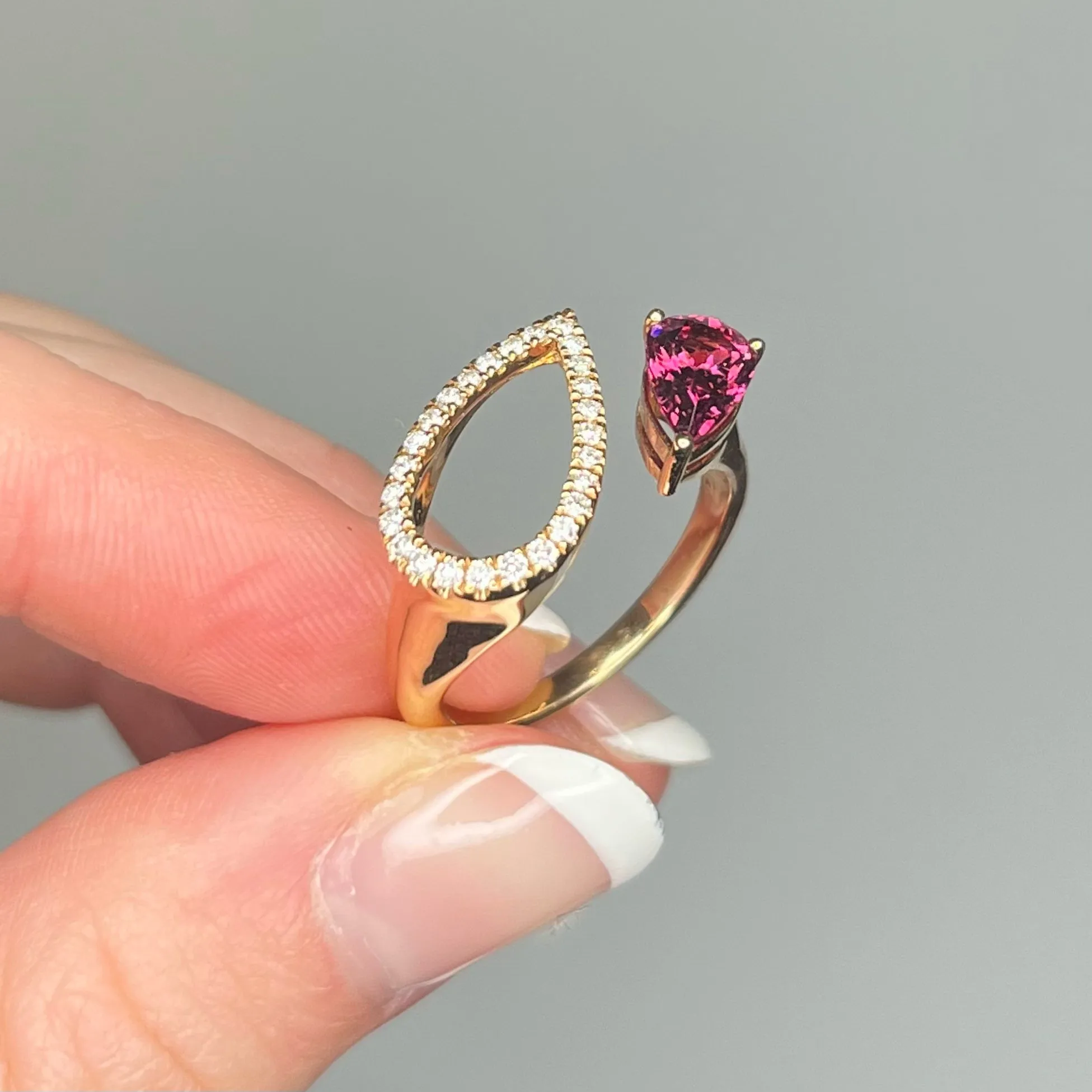 Double Pear Rhodolite and diamond ring
