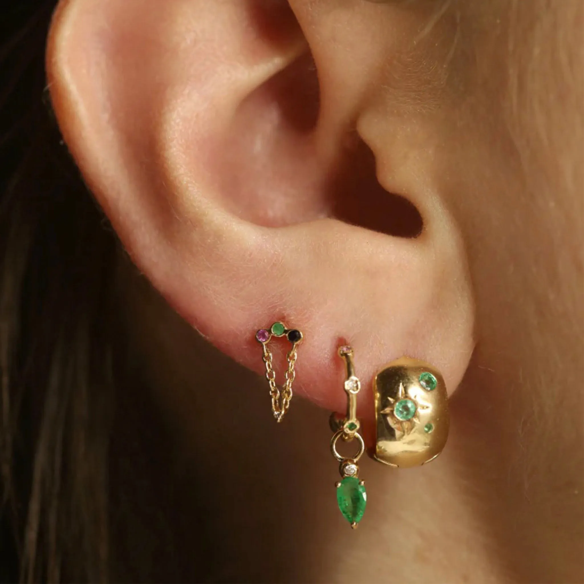 Droplet Charm with Emerald and White Diamond