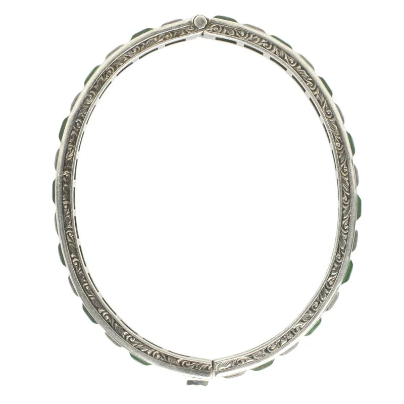 Emerald, Crystal & Sterling Art Deco Bangle