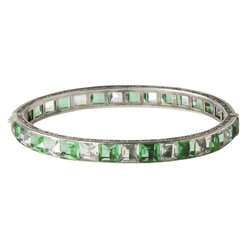 Emerald, Crystal & Sterling Art Deco Bangle