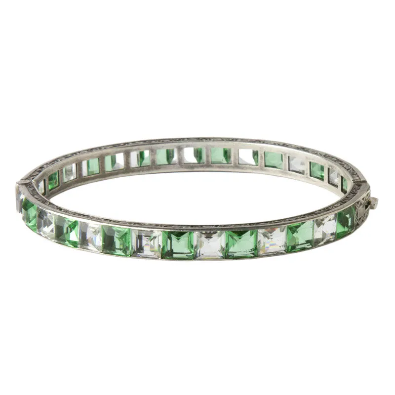 Emerald, Crystal & Sterling Art Deco Bangle