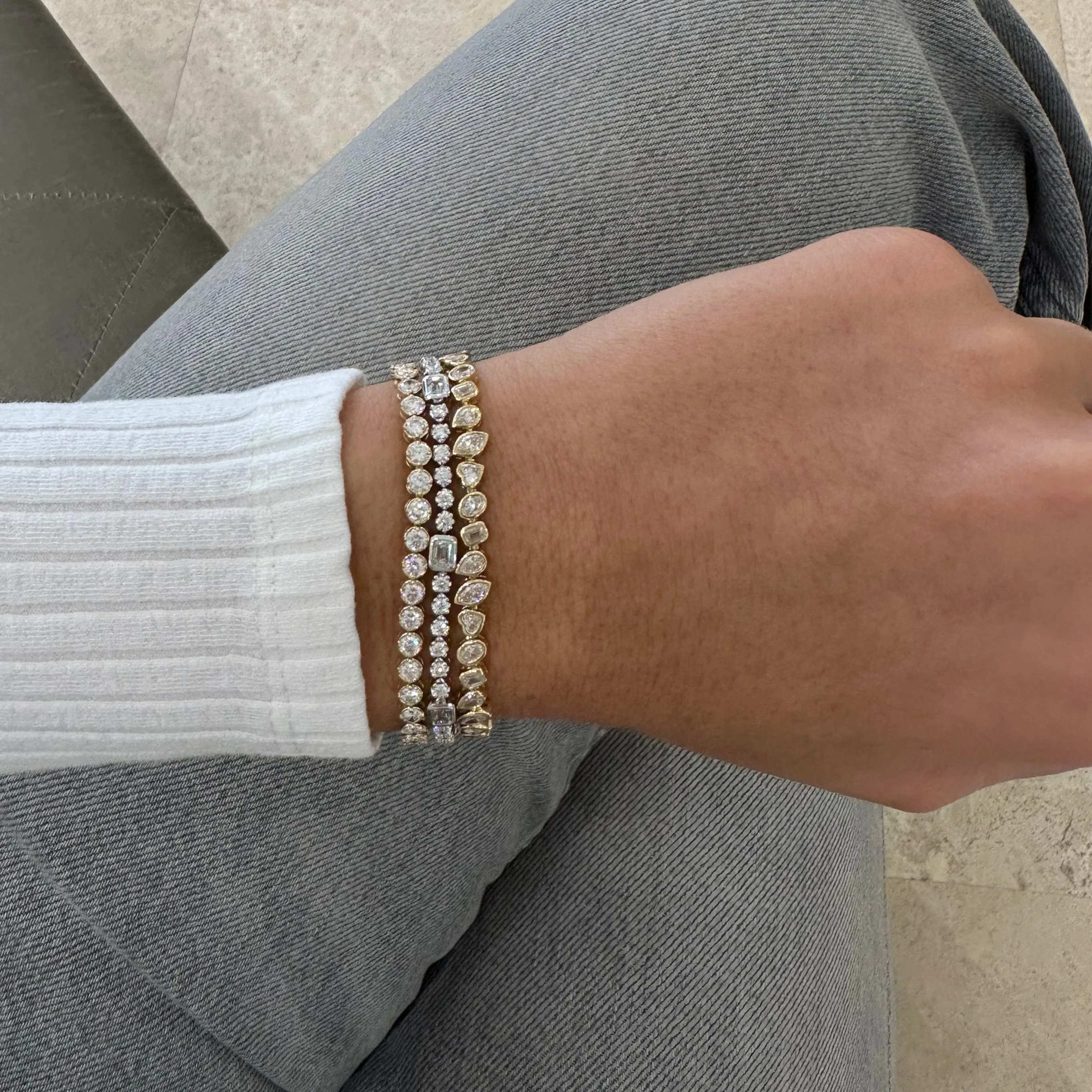 Emerald-Cut & Round Diamond Tennis Bracelet
