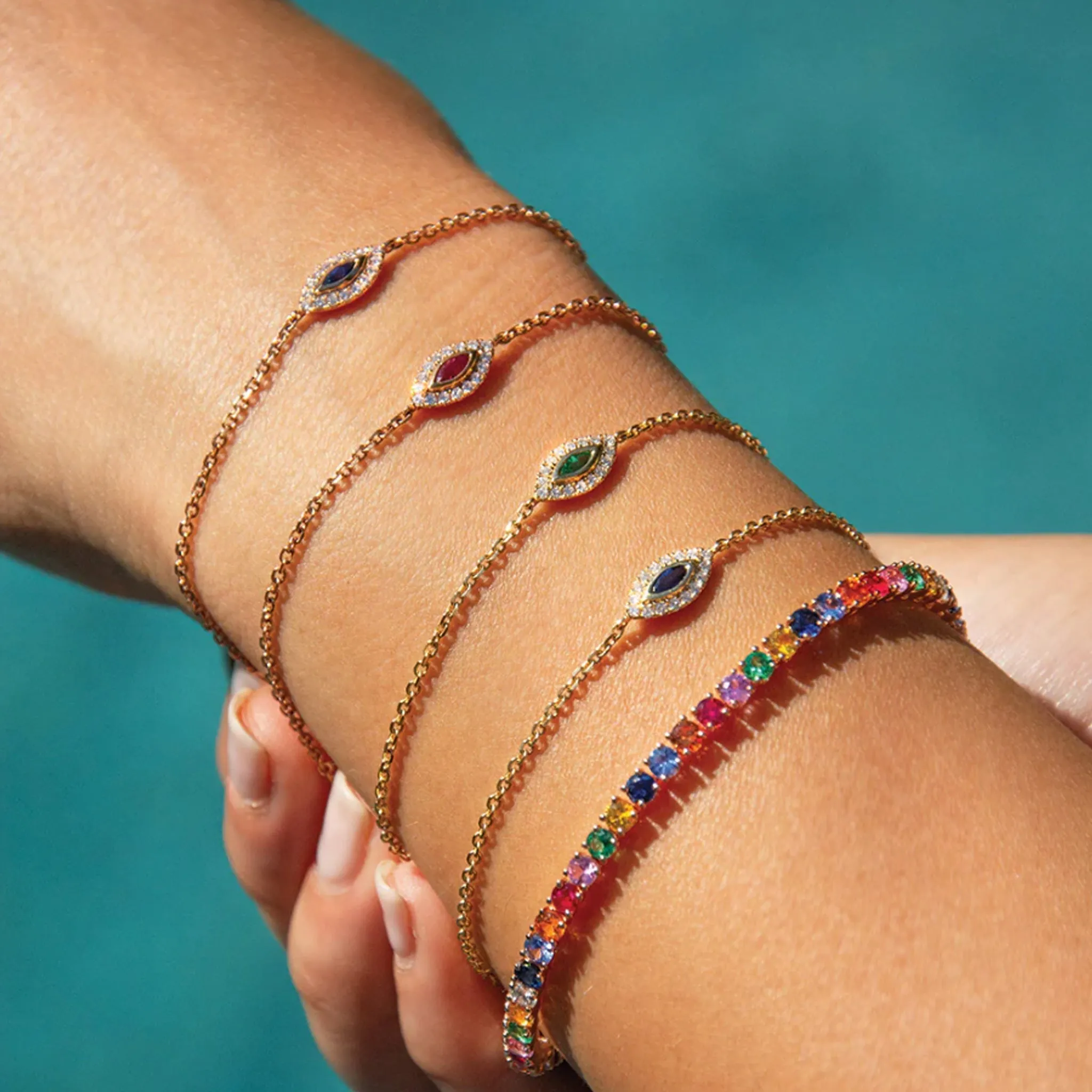 Emerald Evil Eye Chain Bracelet