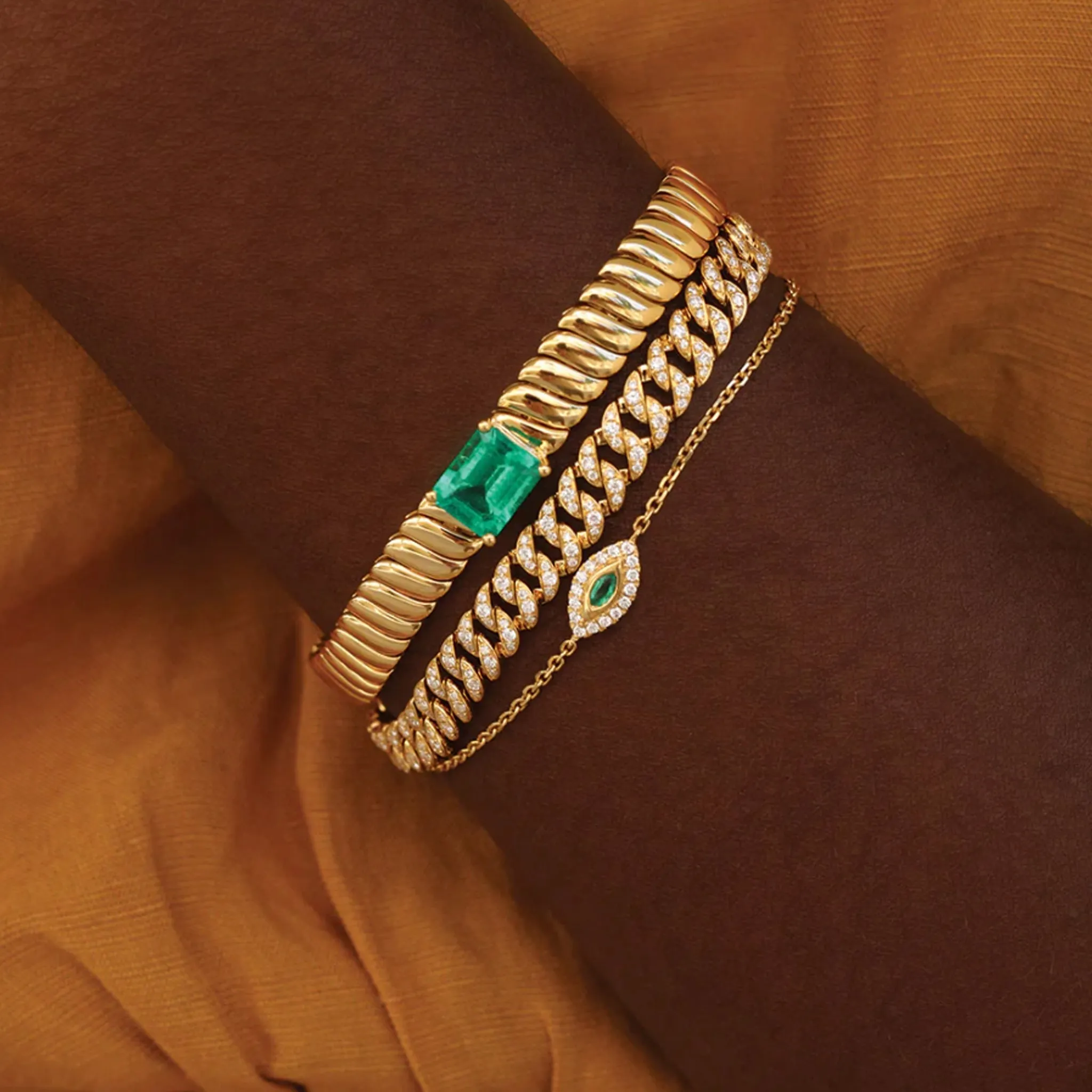 Emerald Evil Eye Chain Bracelet