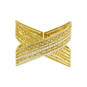 Etho Maria Diamond Reflexion Yellow Gold Crisscross Cuff Bracelet