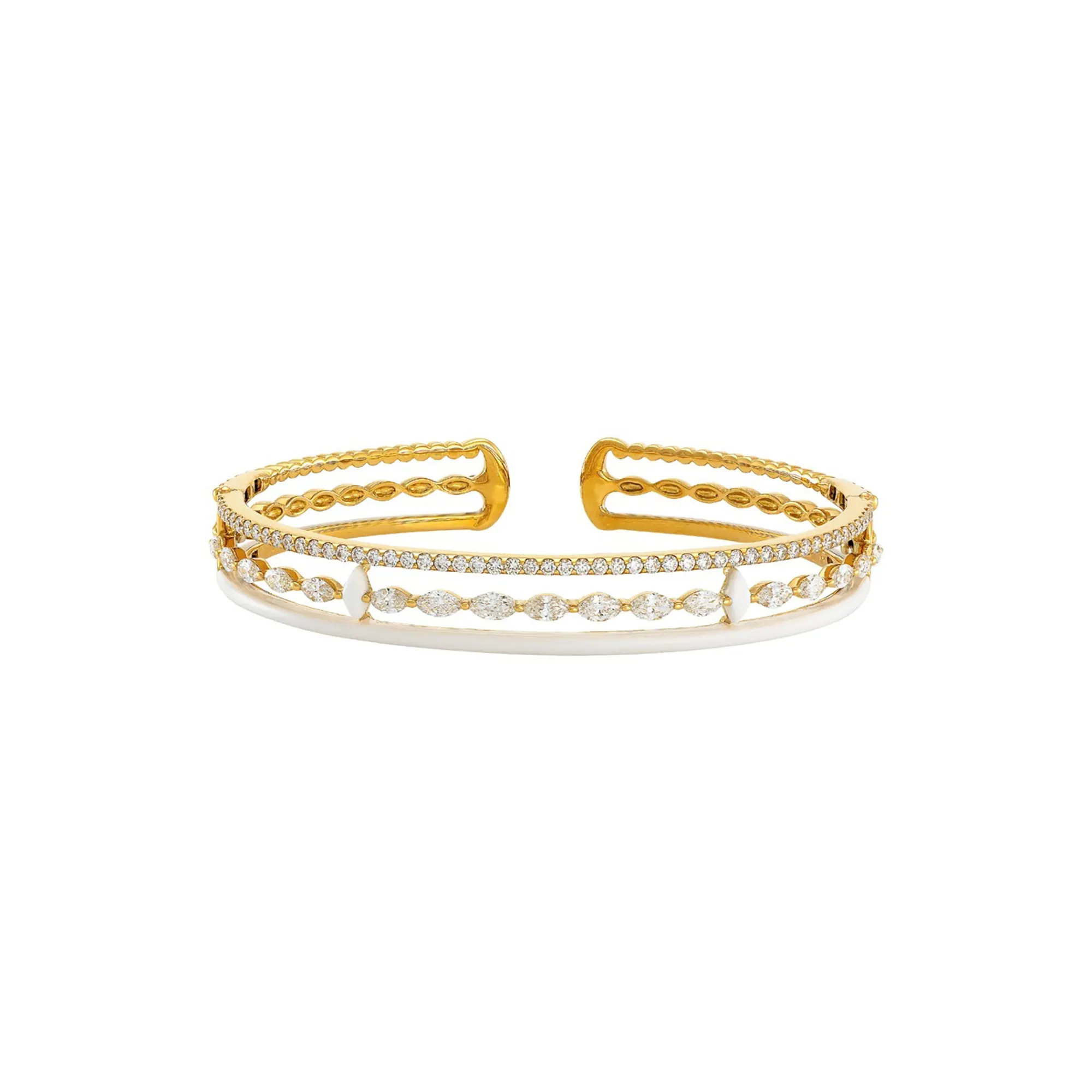 Etho Maria Hand-Carved Ceramic and Diamond My Etho Triple Row Cuff Bracelet
