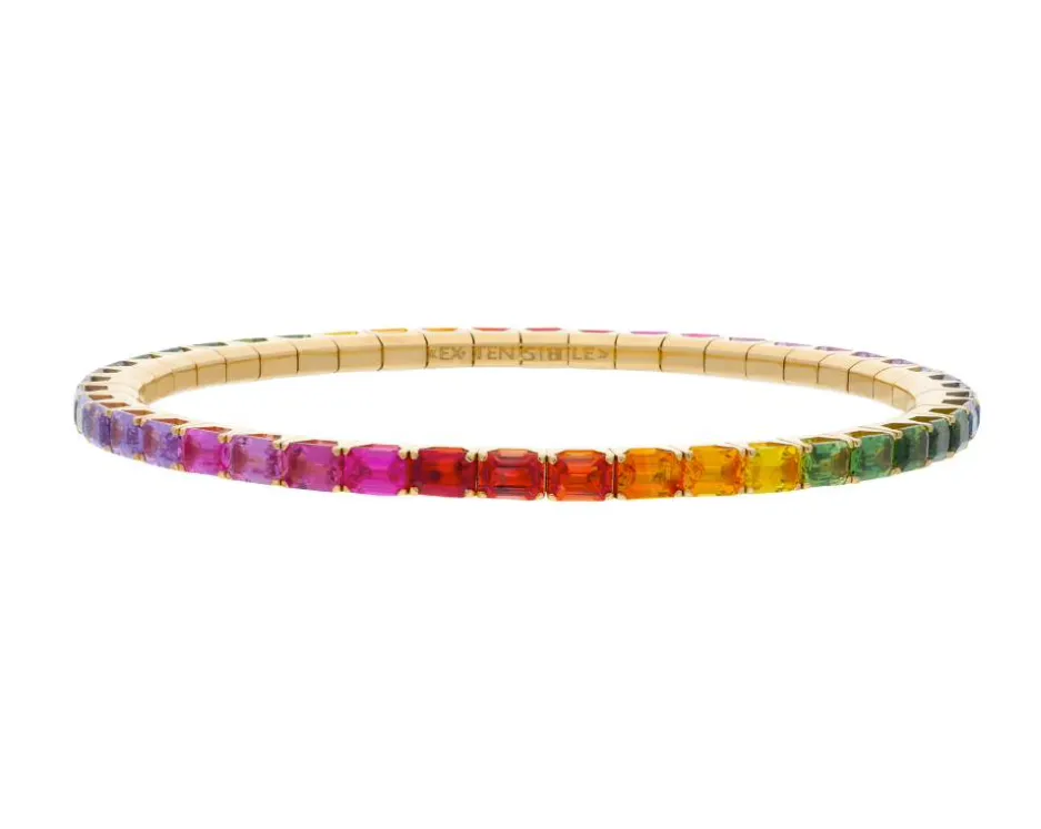 Ex-Tensible™ Emerald Cut Rainbow Sapphire Stretch Diamond Tennis Bracelet