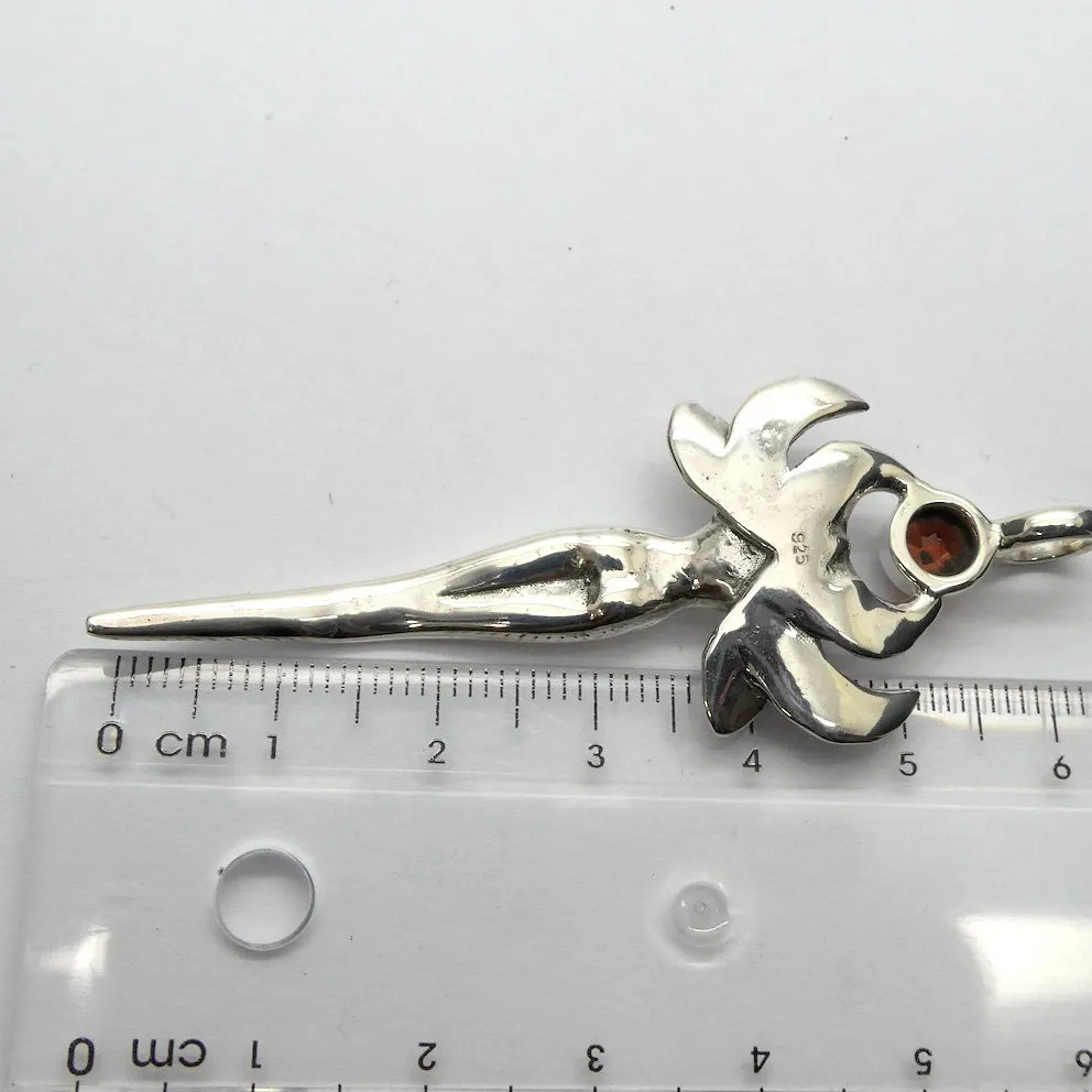 Faery Goddess Pendant with Faceted Garnet, 925 Sterling Silver