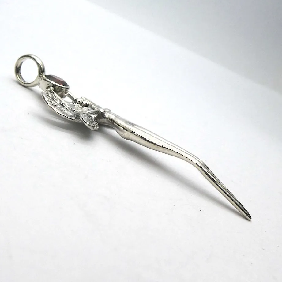 Faery Goddess Pendant with Faceted Garnet, 925 Sterling Silver