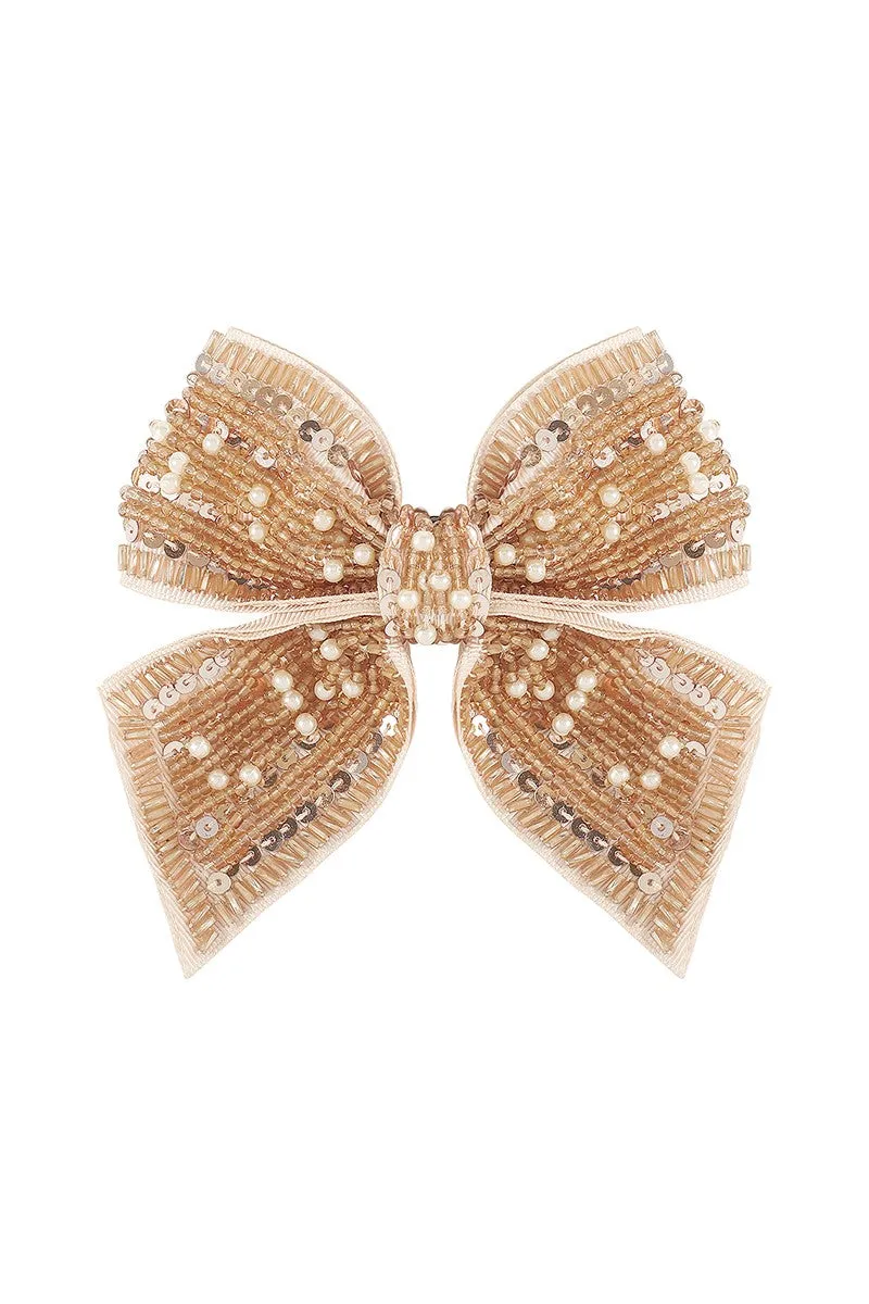 Fancy Bow Knot w/ Pearl Beads Hair Clip Barrette