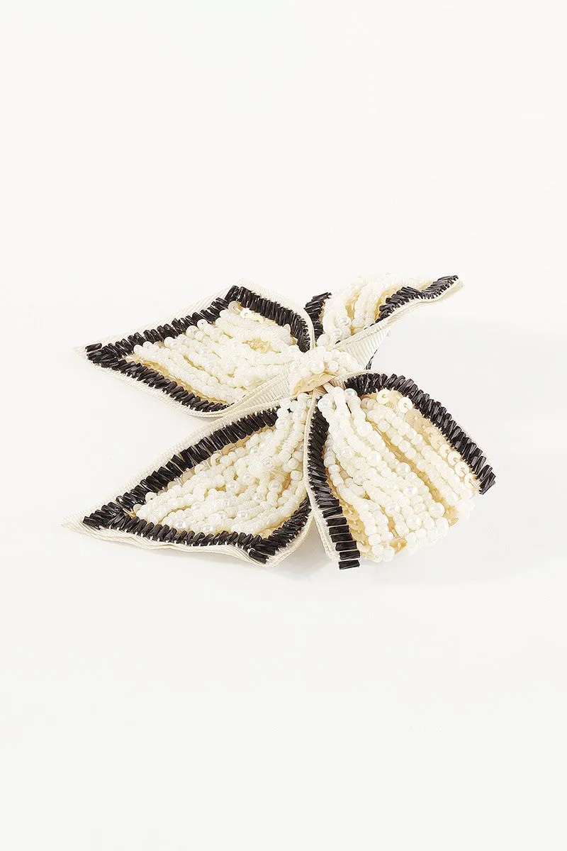 Fancy Bow Knot w/ Pearl Beads Hair Clip Barrette
