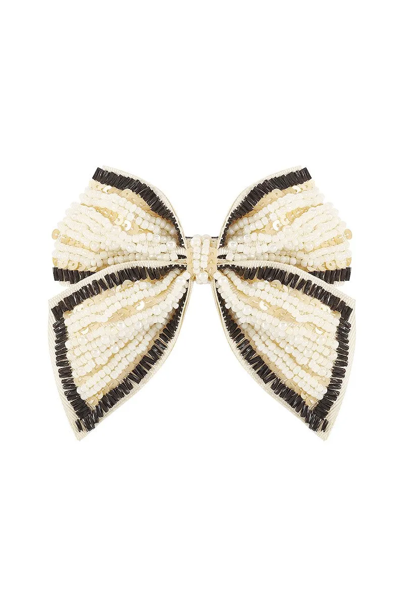 Fancy Bow Knot w/ Pearl Beads Hair Clip Barrette