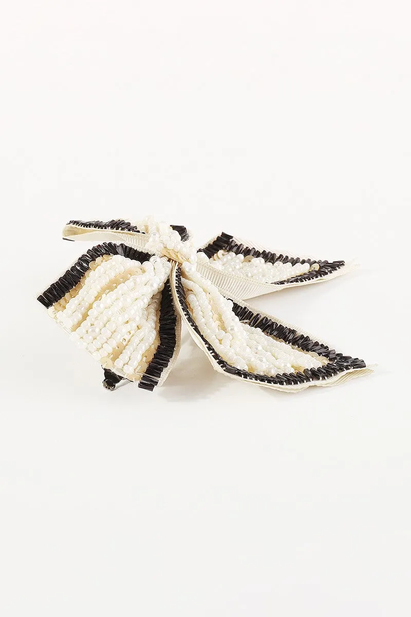 Fancy Bow Knot w/ Pearl Beads Hair Clip Barrette