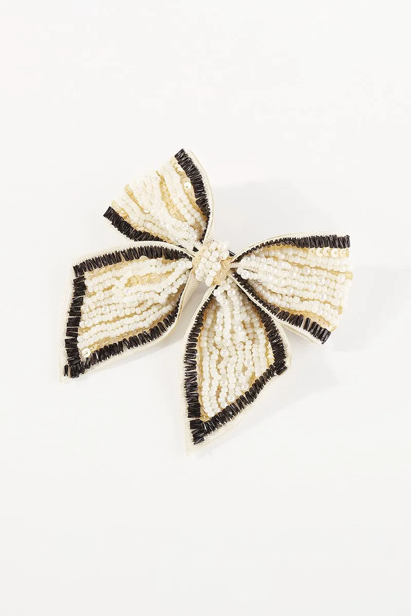 Fancy Bow Knot w/ Pearl Beads Hair Clip Barrette